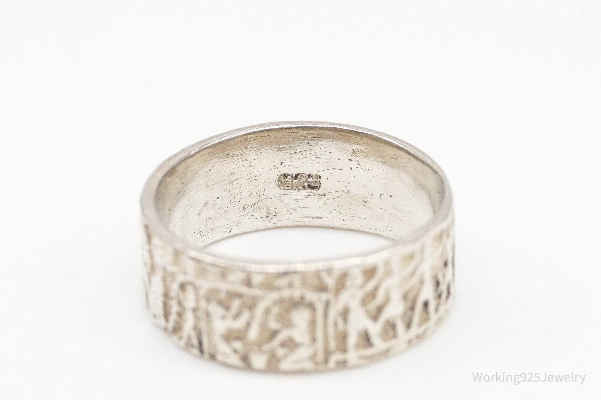 Vintage Hieroglyphic Sterling Silver Band Ring - Size 4.75