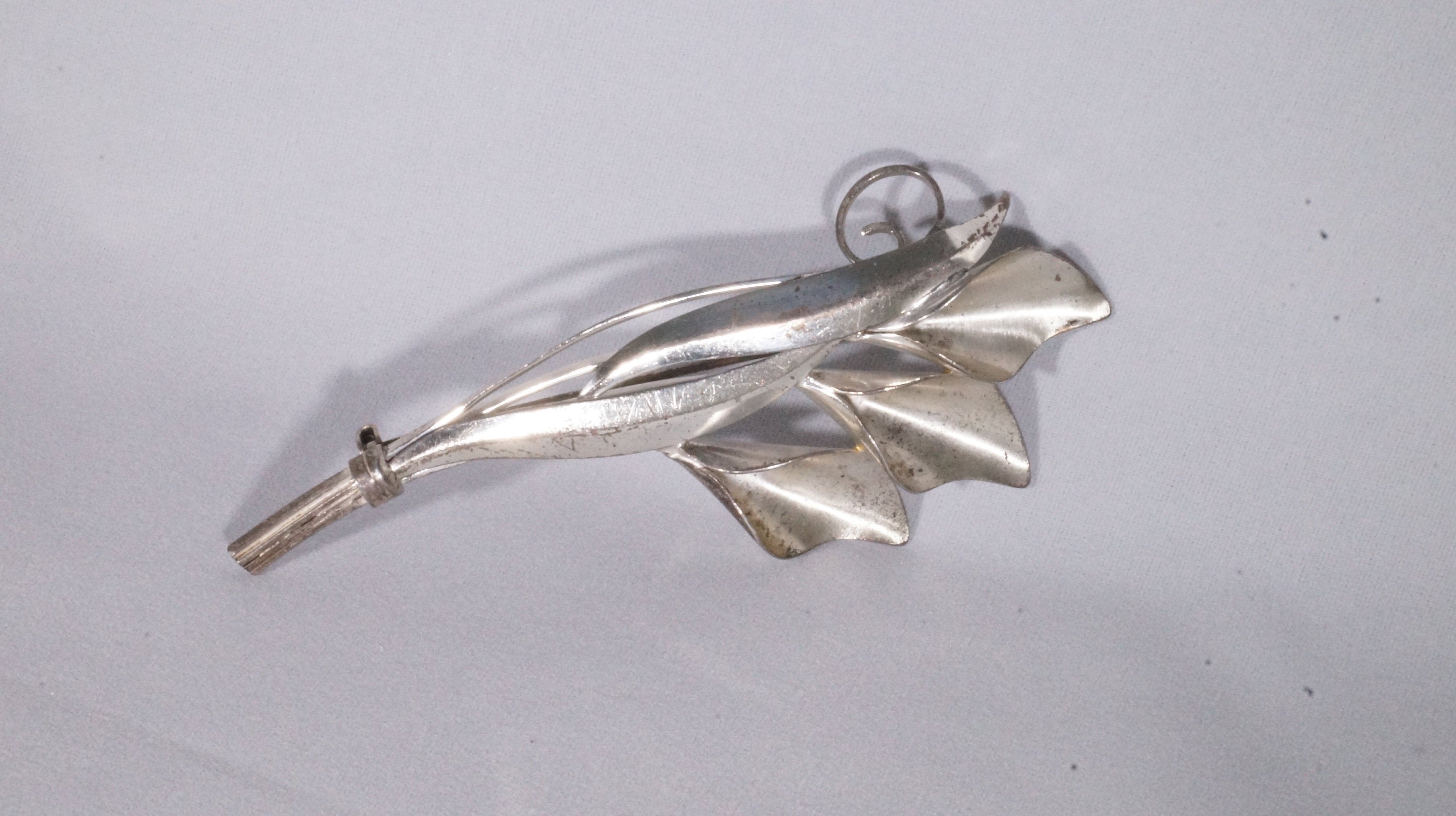 Vintage Designer TRUART Calla Lily Sterling Silver Pin Brooch - 695524174