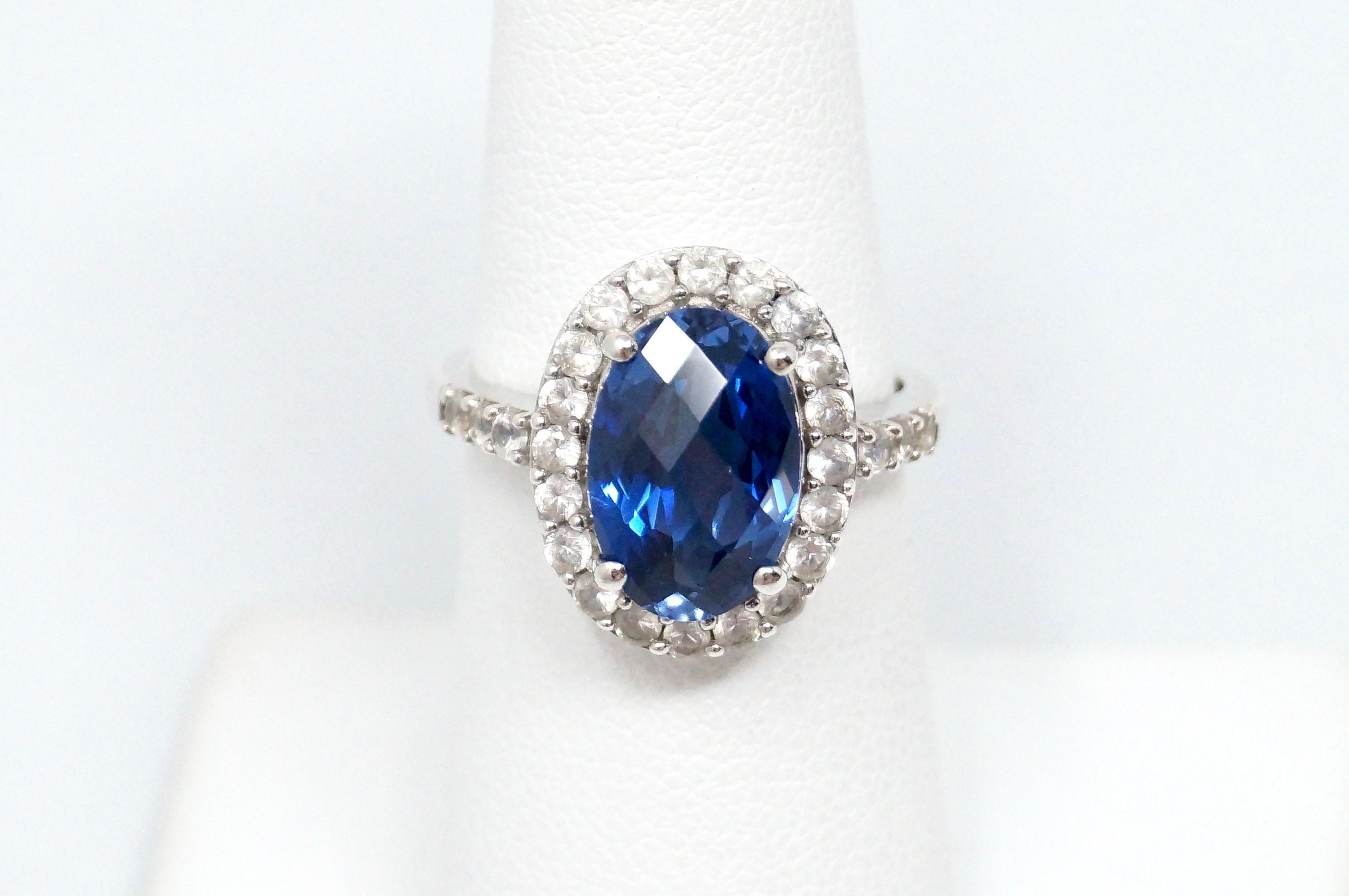 Vintage Art Deco Mid Century Twenties Style Sapphire CZ Sterling Ring - Size 6.5