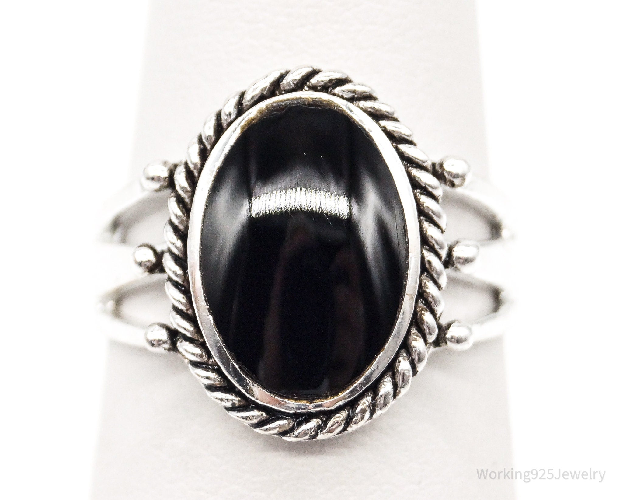 Vintage Black Onyx Sterling Silver Ring Size 5.75