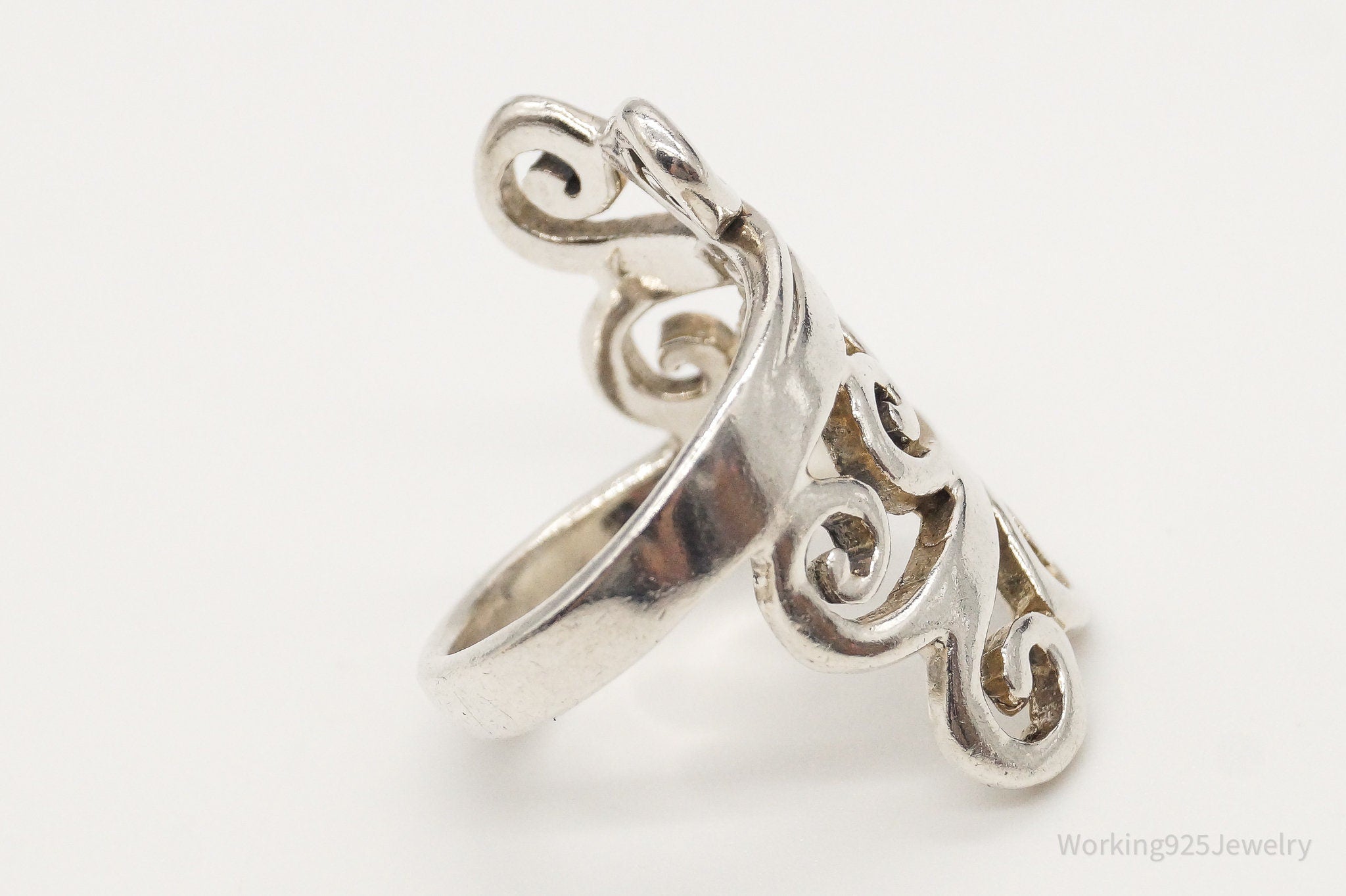 Vintage Filigree Swirl Sleek Sterling Silver Ring - Size 5.5