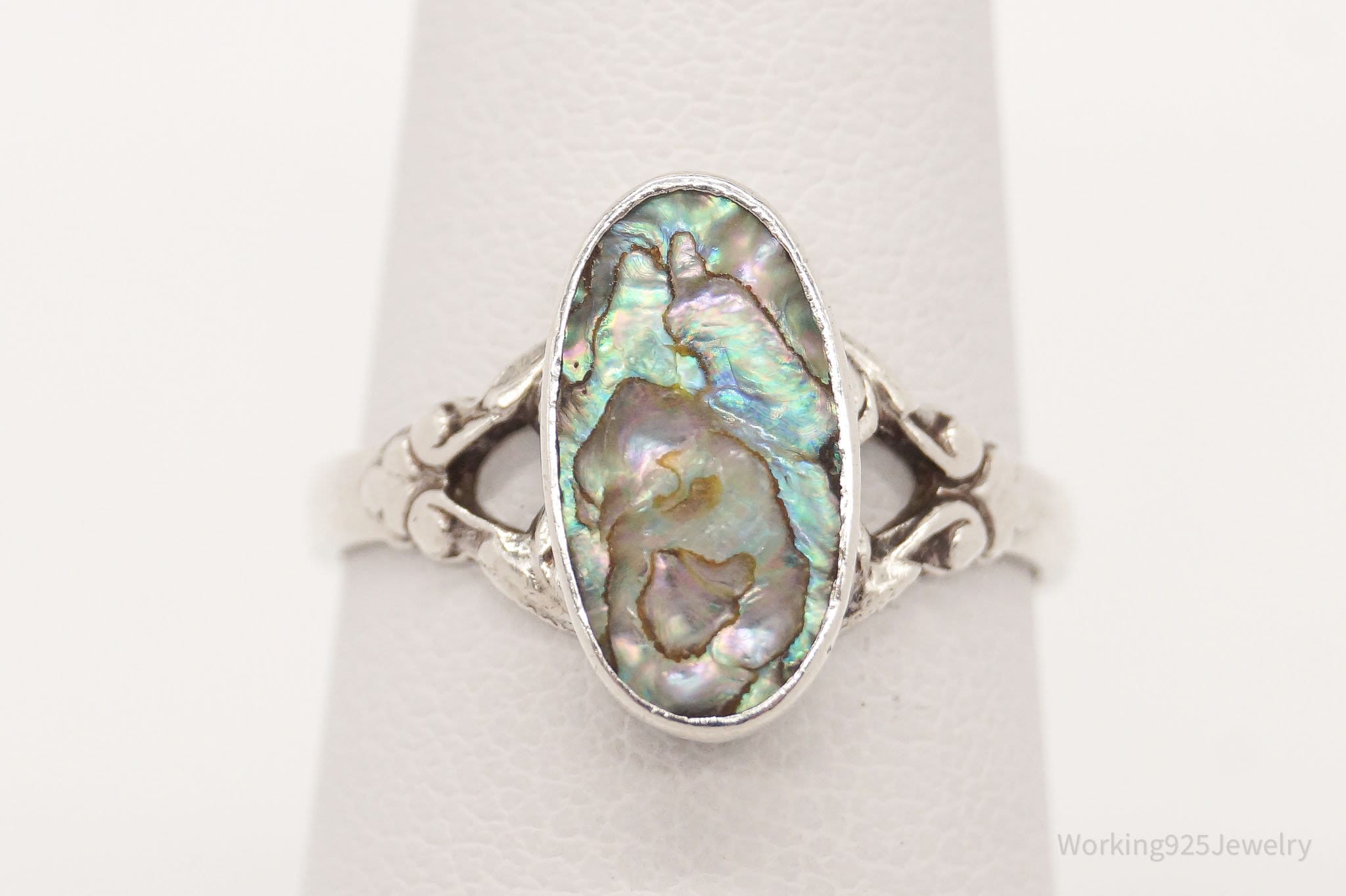 Antique Paua Abalone Shell Sterling Silver Ring - Size 6