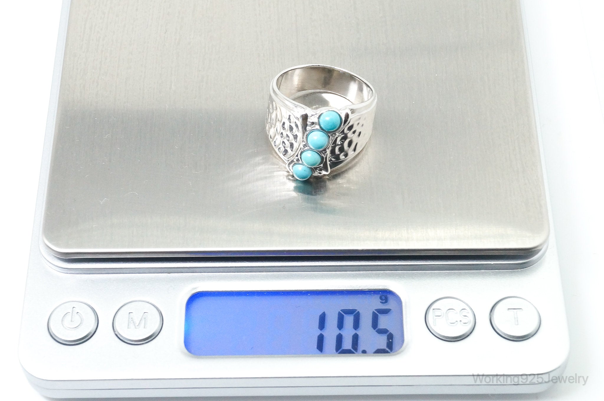 Vintage Designer Felicia Designs Turquoise Sterling Silver Ring - Size 8.75