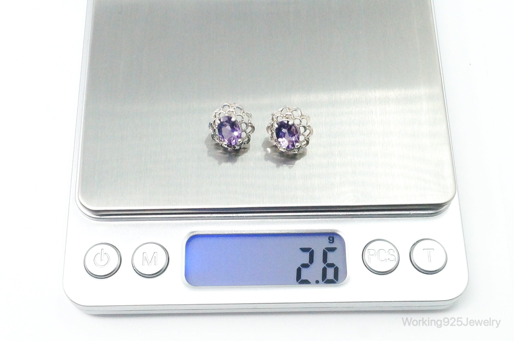 Vintage Amethyst Flower Sterling Silver Earrings