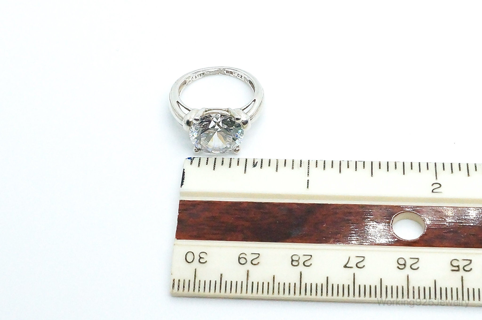 Vintage Large Cubic Zirconia Sterling Silver Ring - Size 5.25