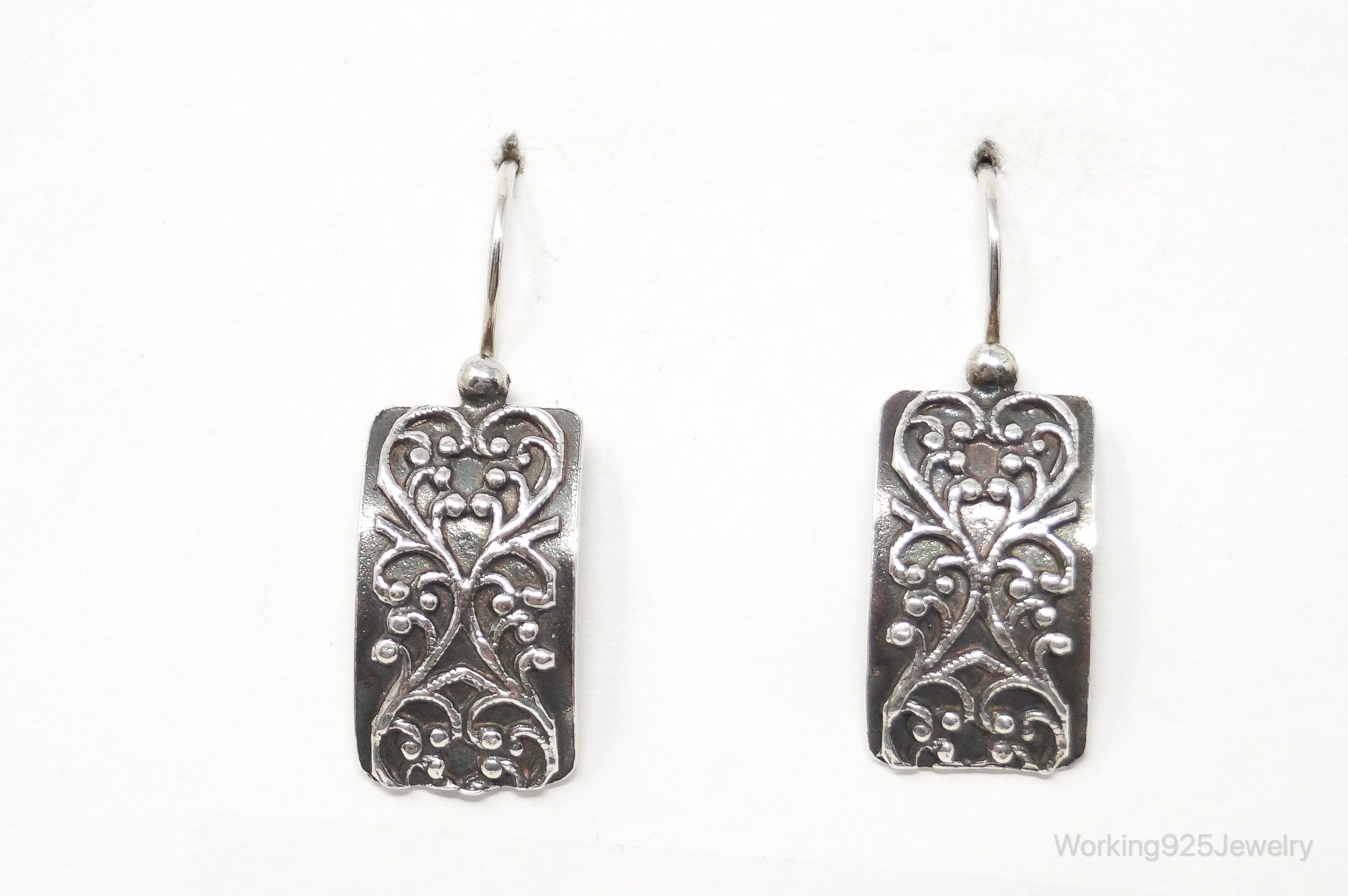 Vintage Designer Silpada Scroll Heart Square Sterling Silver Earrings