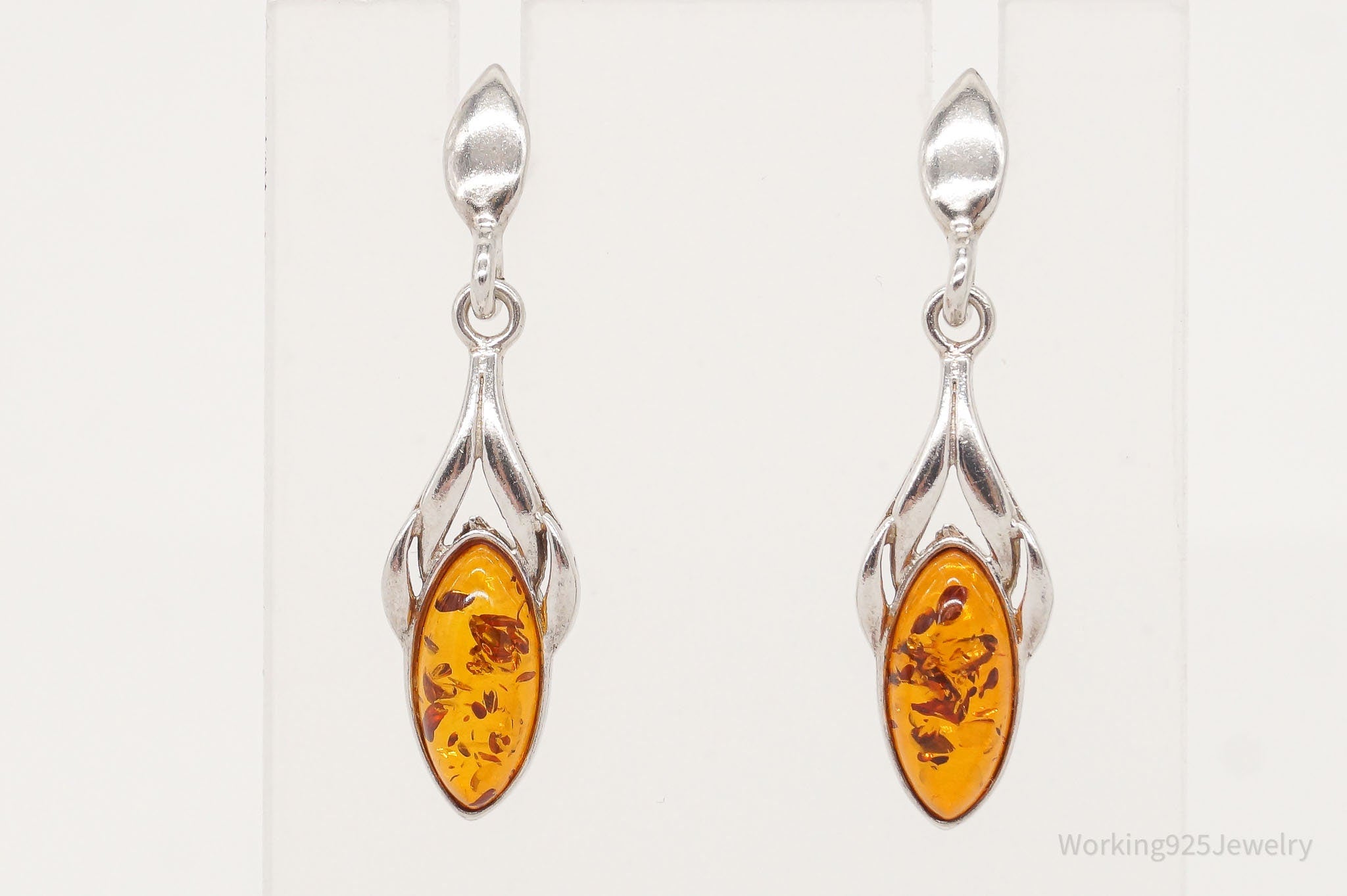 Vintage Amber Modernist Sterling Silver Earrings