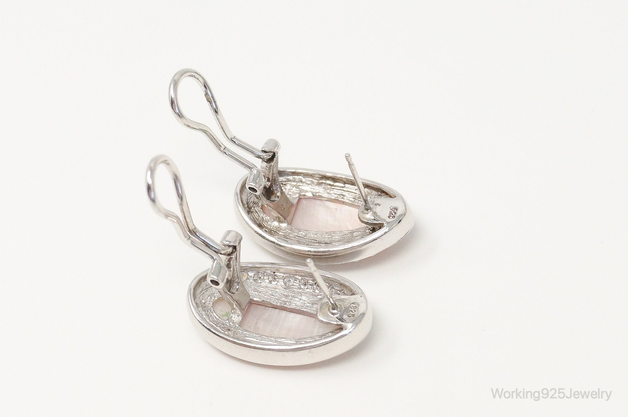 Pink Mother of Pearl Cubic Zirconia Sterling Silver Earrings