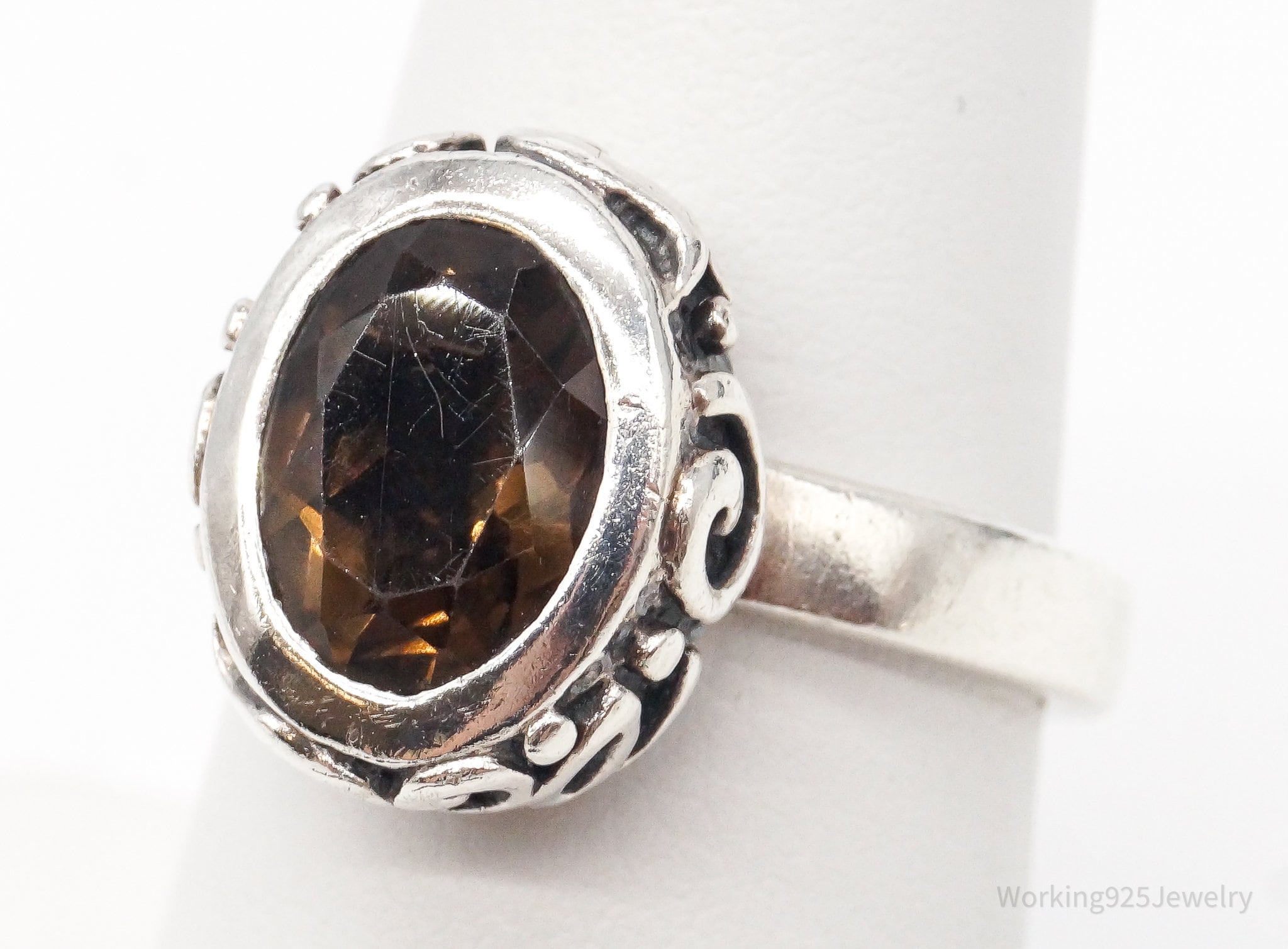 Designer Silpada Smoky Topaz Scroll Sterling Silver Ring - Size 7