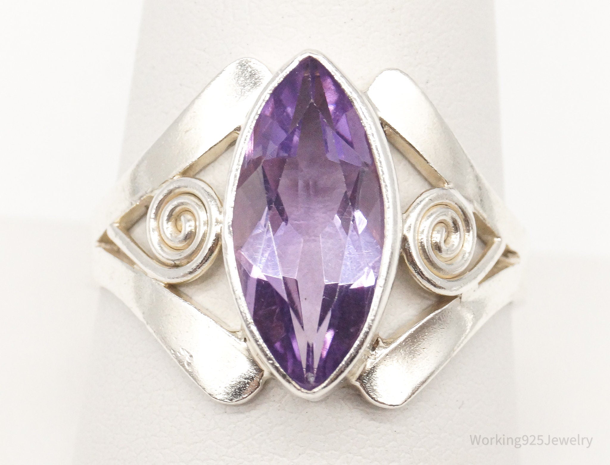 Vintage Designer Sajen Amethyst Sterling Silver Ring - Size 10