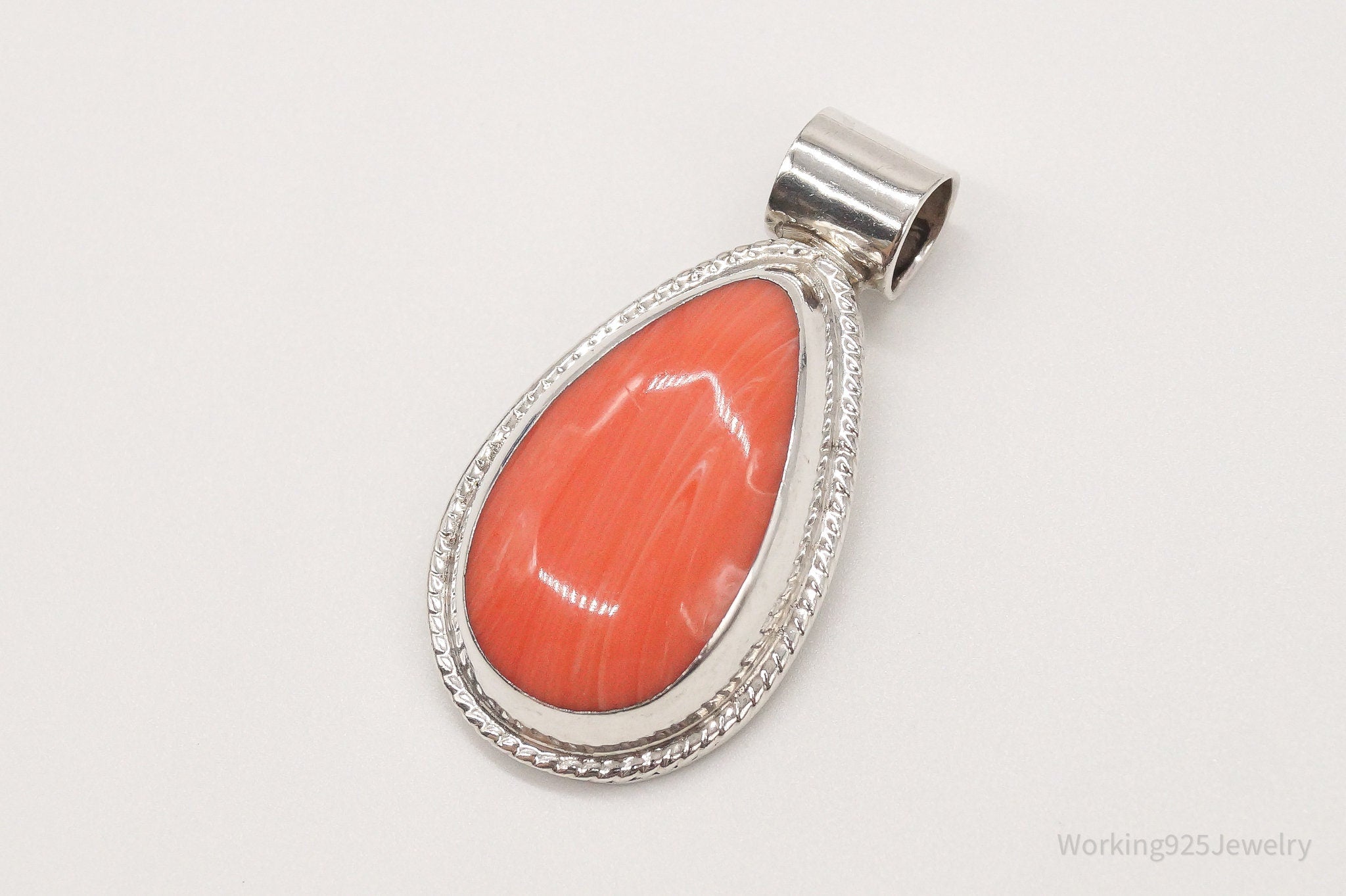 Large Vintage Mexico Coral Sterling Silver Pendant