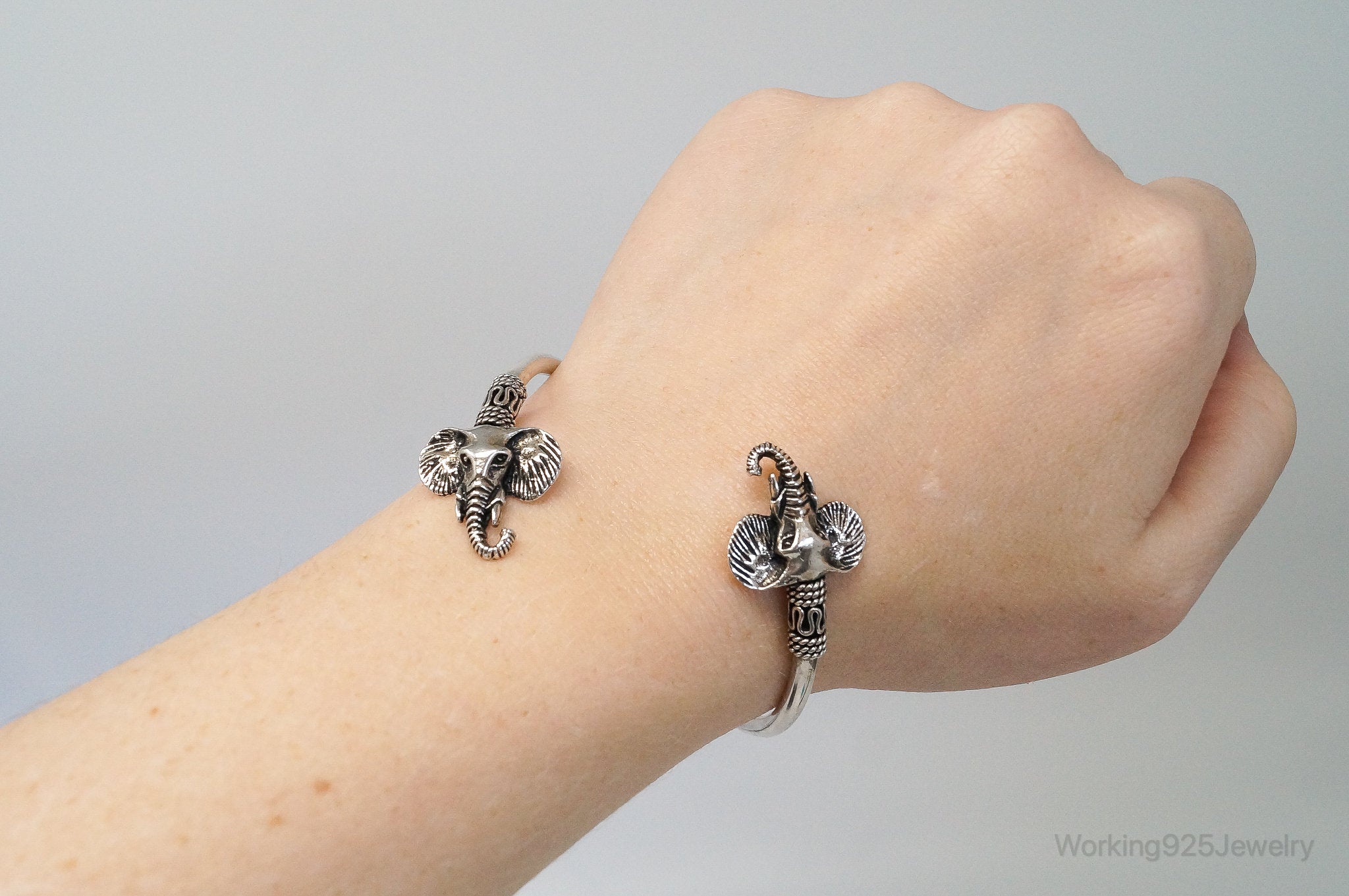 Vintage Elephant Heads Sterling Silver Wrap Bracelet