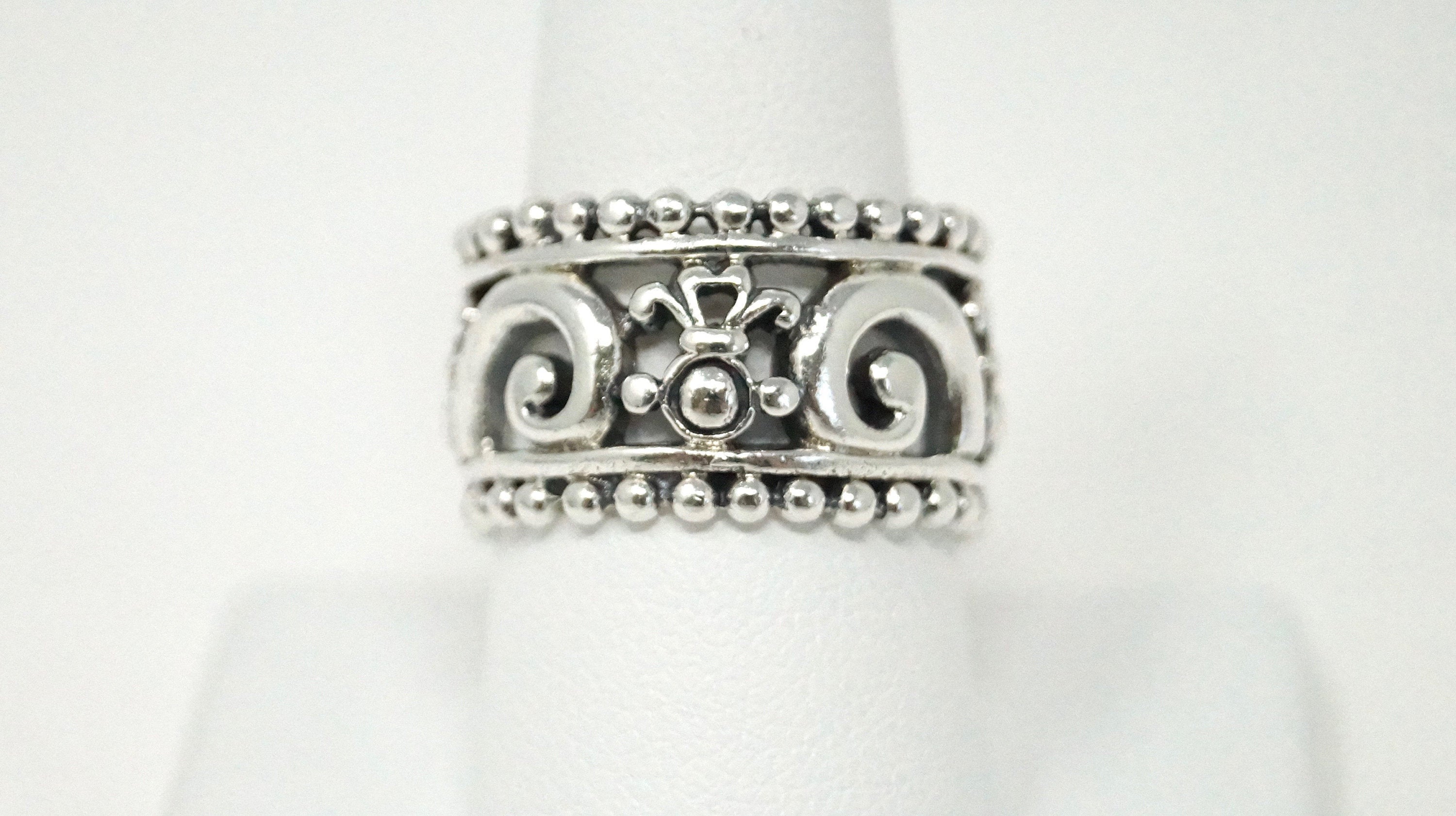 Vintage Designer BARSE Scroll Motif Band Sterling Silver Ring - Size 9.25