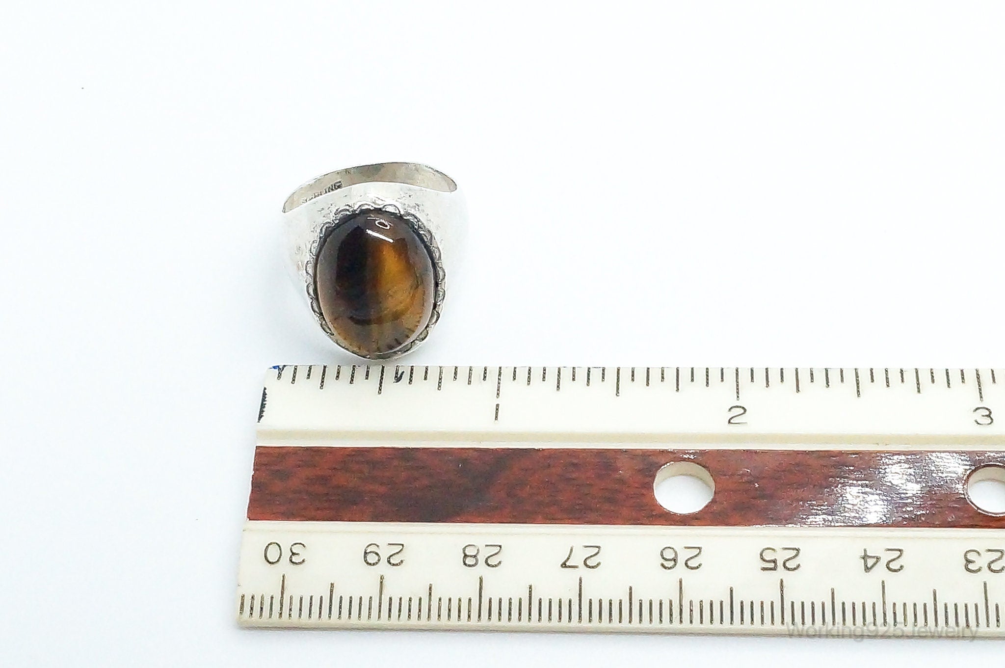 Vintage Designer WM Co Tigers Eye Sterling Silver Ring - Size 9.25