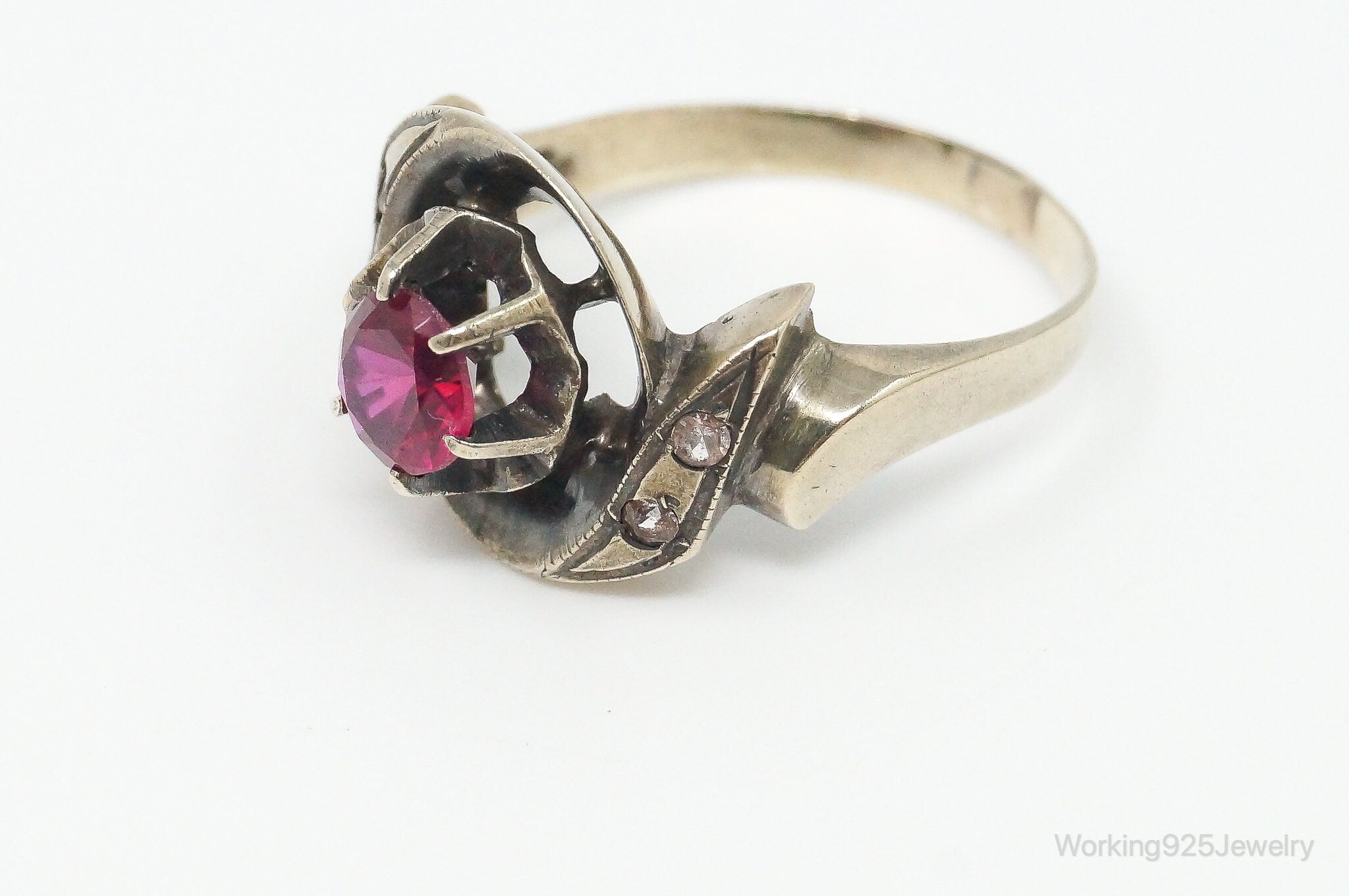 Antique Ruby Rhinestones 14K Gold Ring - Size 7