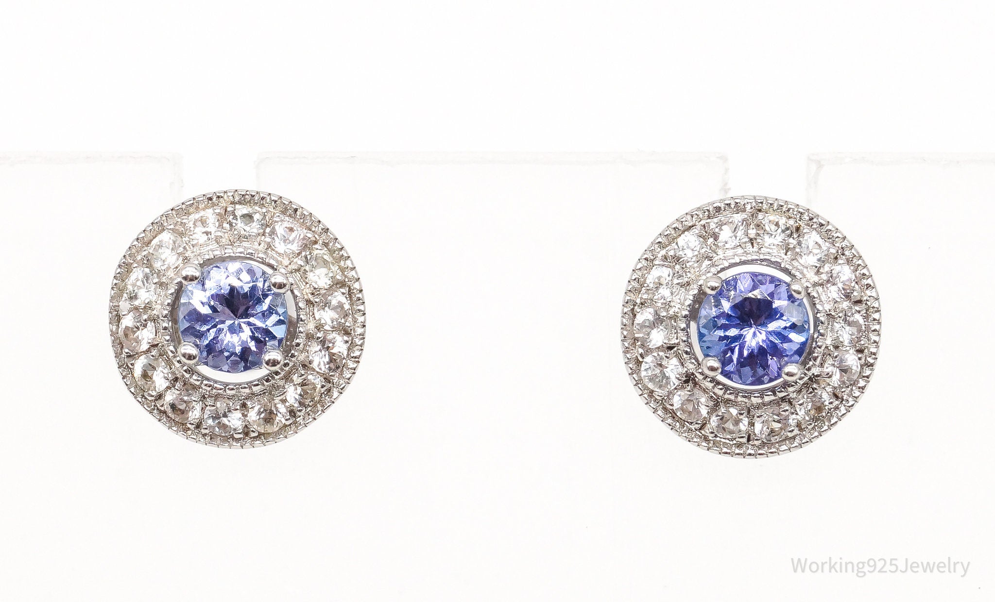 Vintage Iolite Cubic Zirconia Sterling Silver Earrings