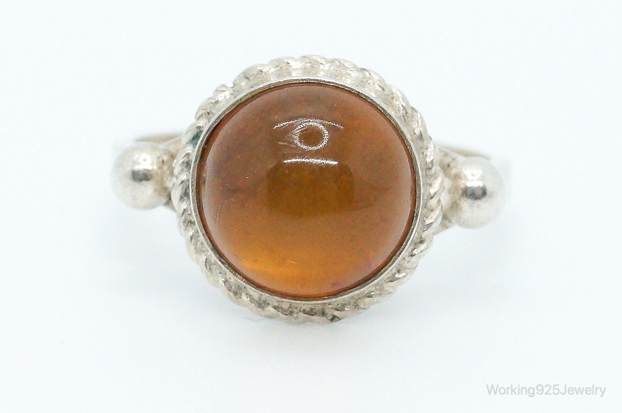 Vintage Amber Sterling Silver Ring - Size 7.25