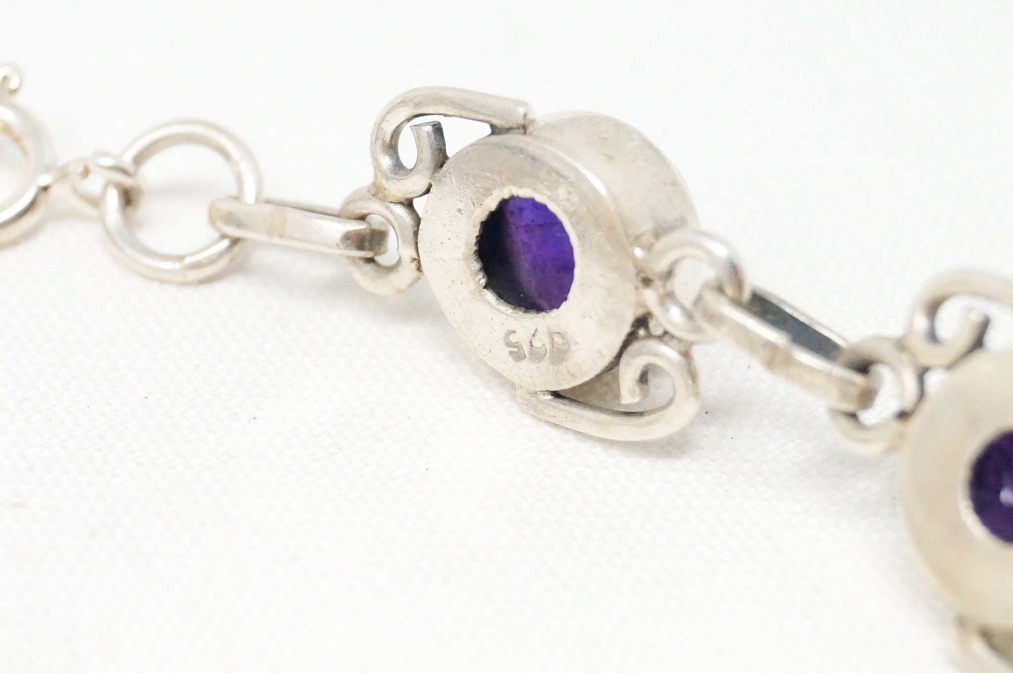 Vintage Art Deco Amethyst Modernist Sterling Silver Bracelet