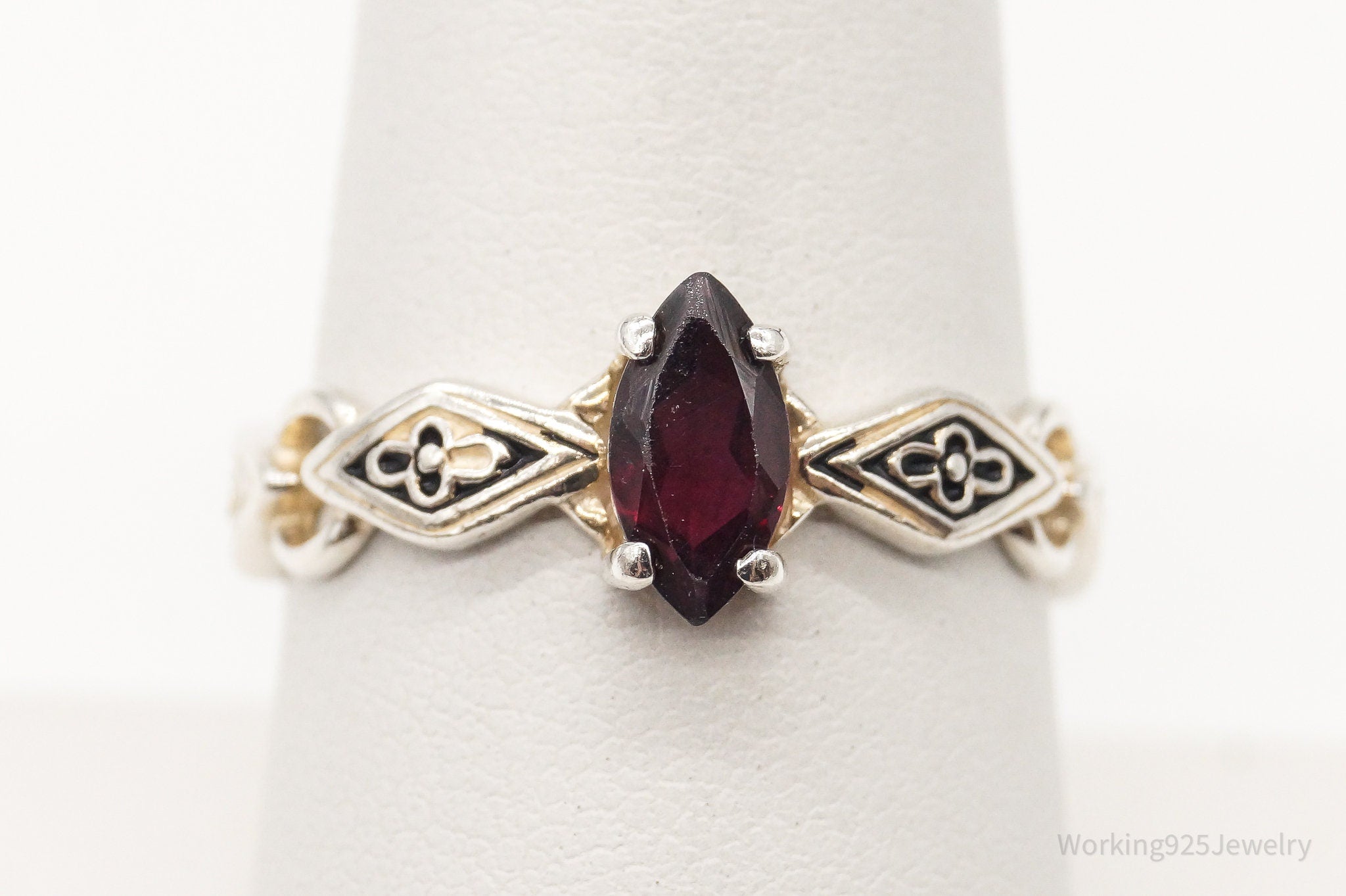 Vintage Designer RJ Rhodolite Garnet Sterling Silver Ring - SZ 8