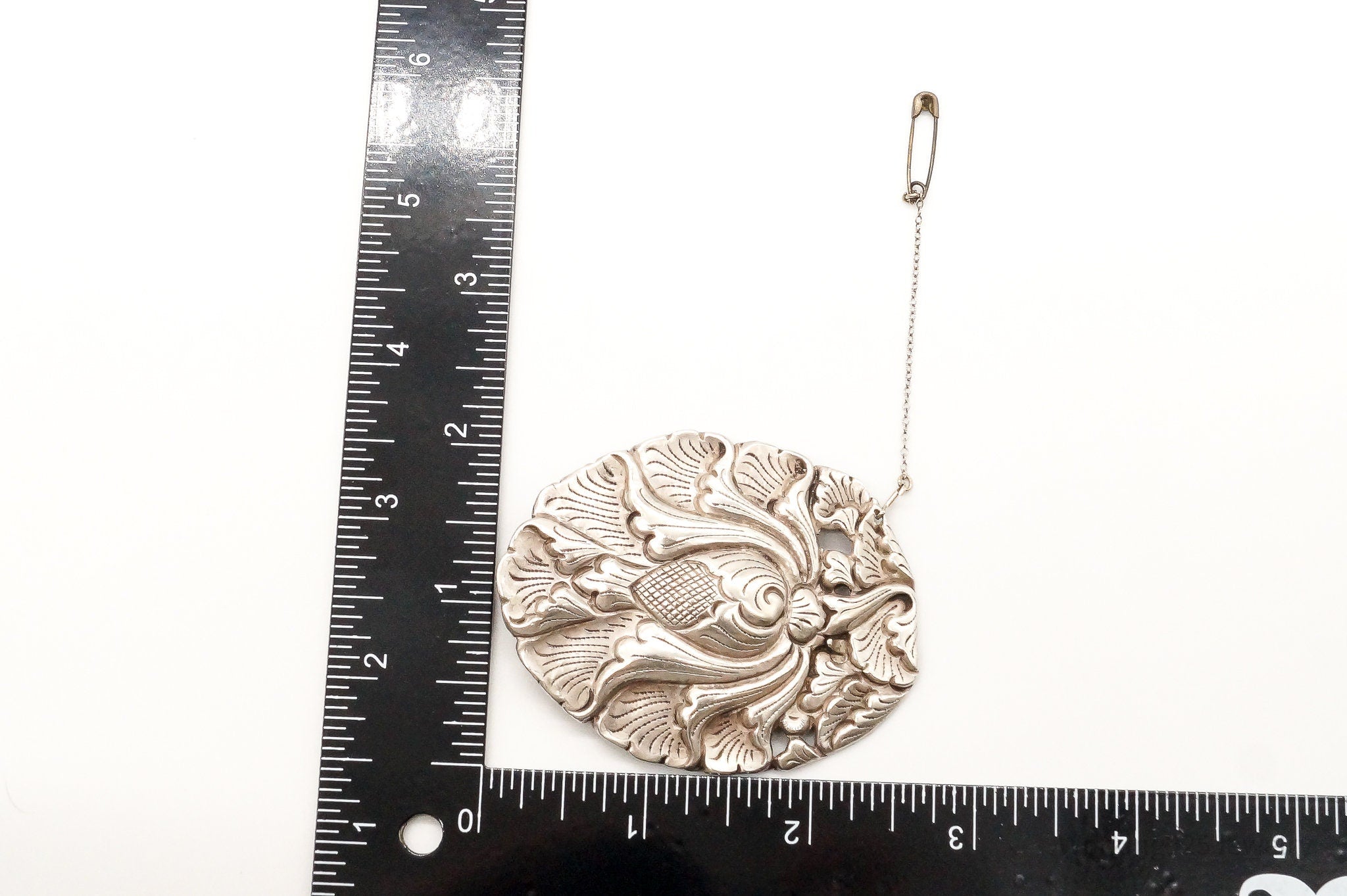 RARE Antique Signed PD Floral Repousse 800 Silver Clip