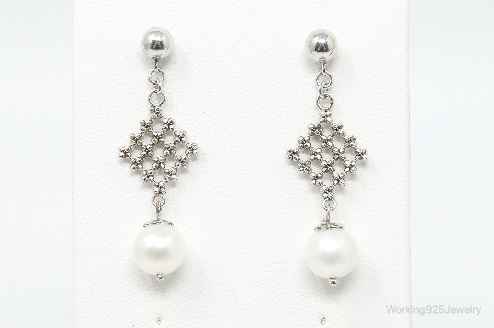 Vintage Faux Pearl Dangle Sterling Silver Earrings