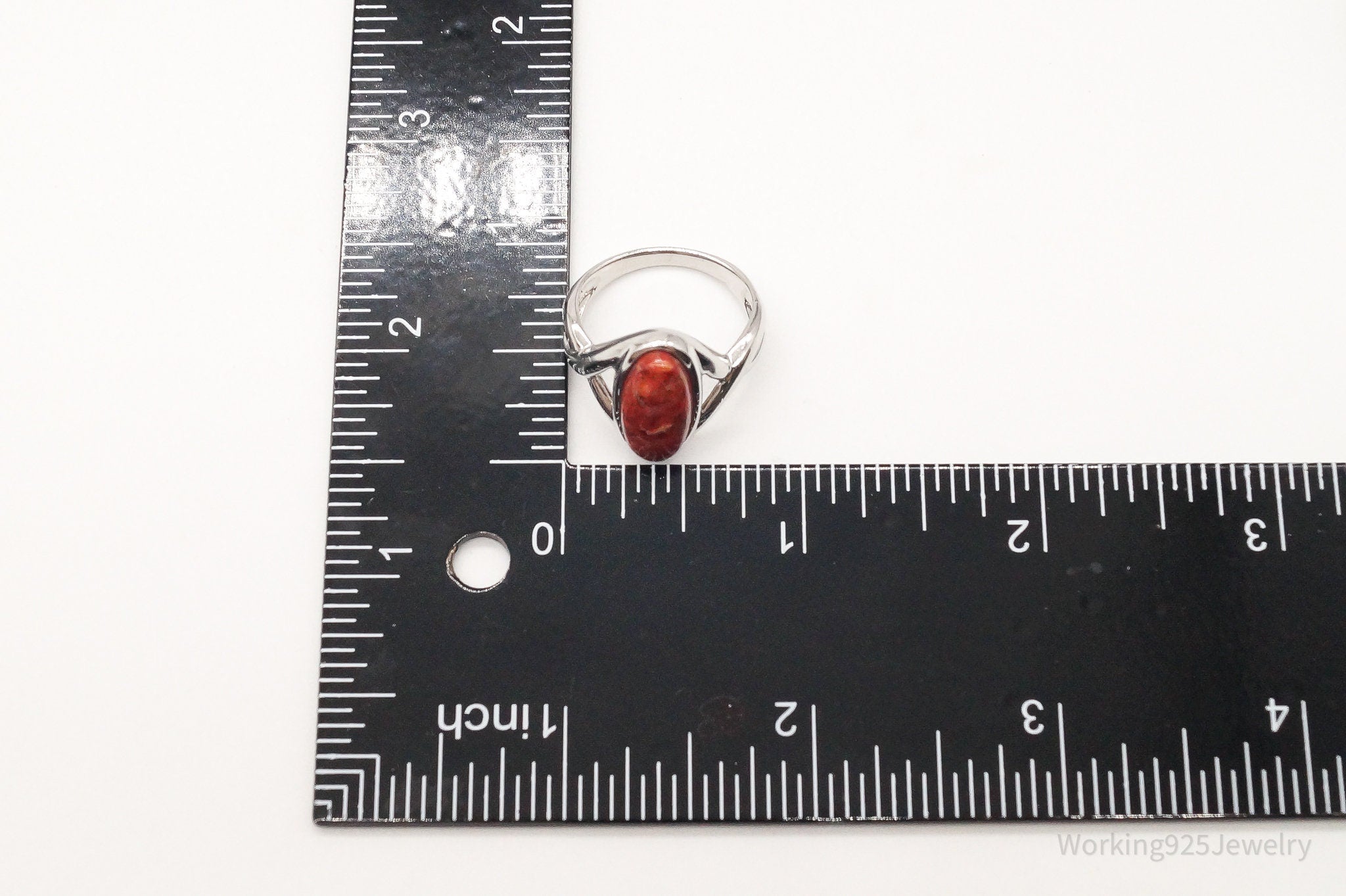 Designer BBJ Red Coral Sterling Silver Ring - Size 8.25