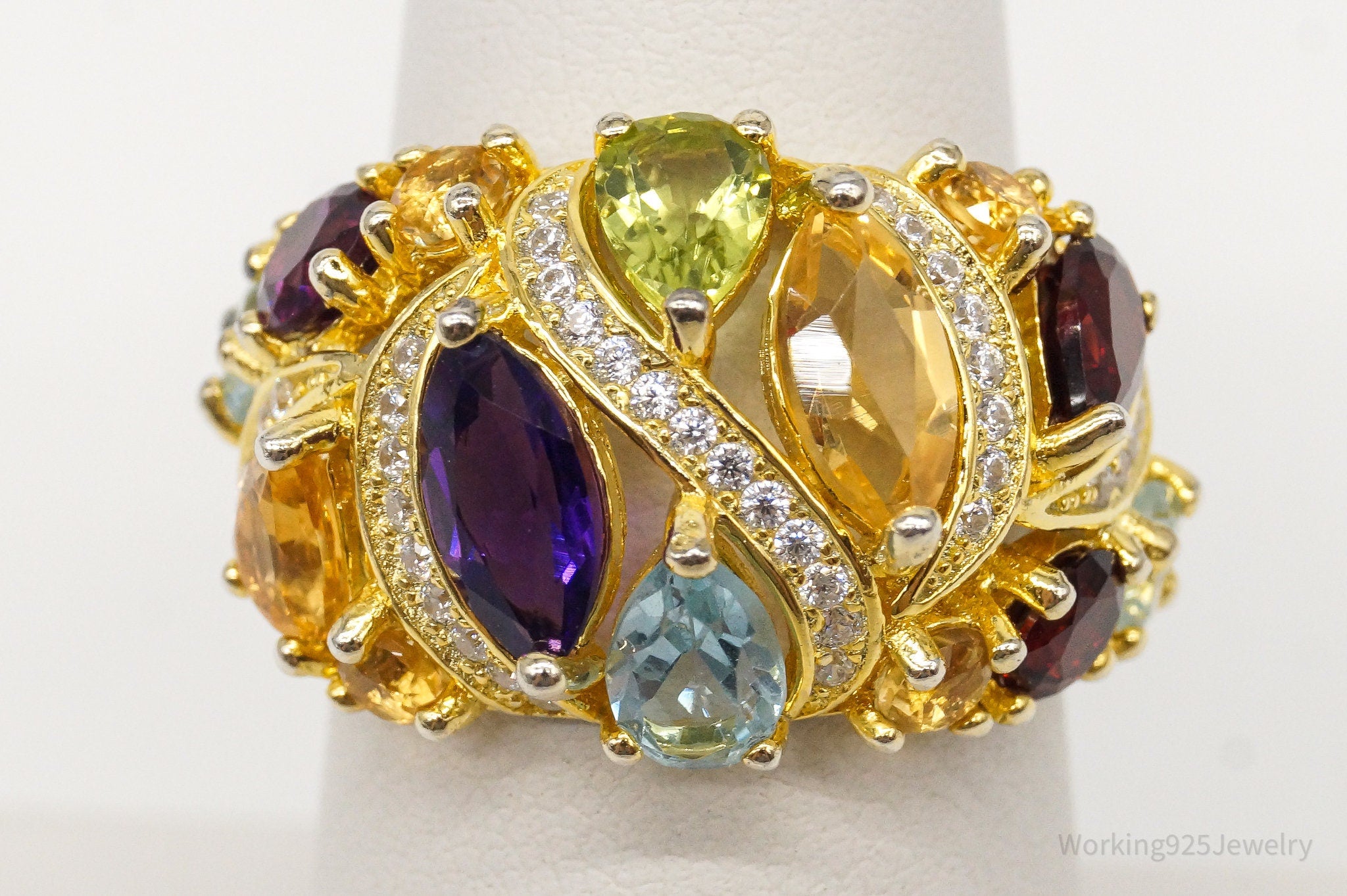 Multiple Gemstone Gold Vermeil Sterling Silver Ring - Size 7