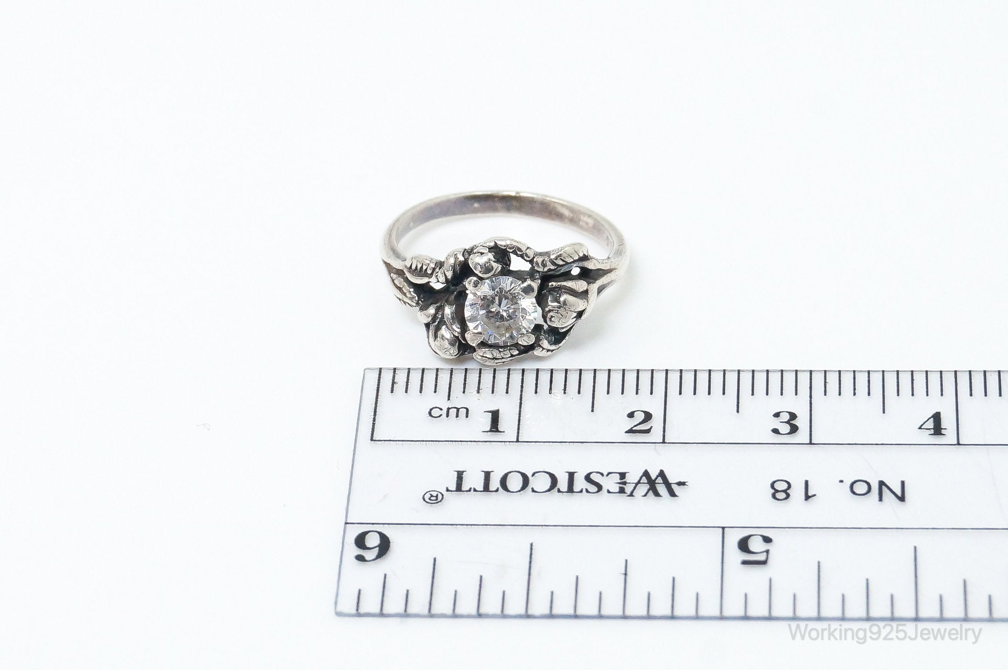 Vintage Designer Cubic Zirconia Sterling Silver Ring - SZ 4.75