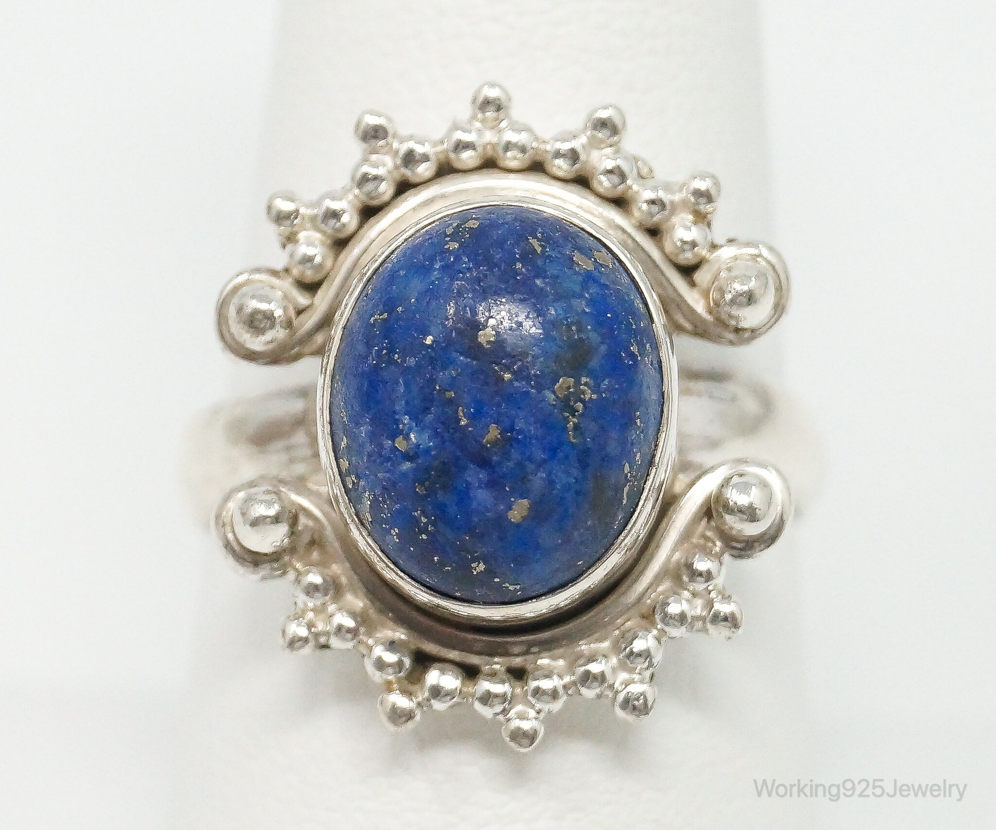 Vintage Lapis Lazuli Bali Inspired Sterling Silver Ring - Size 8.75