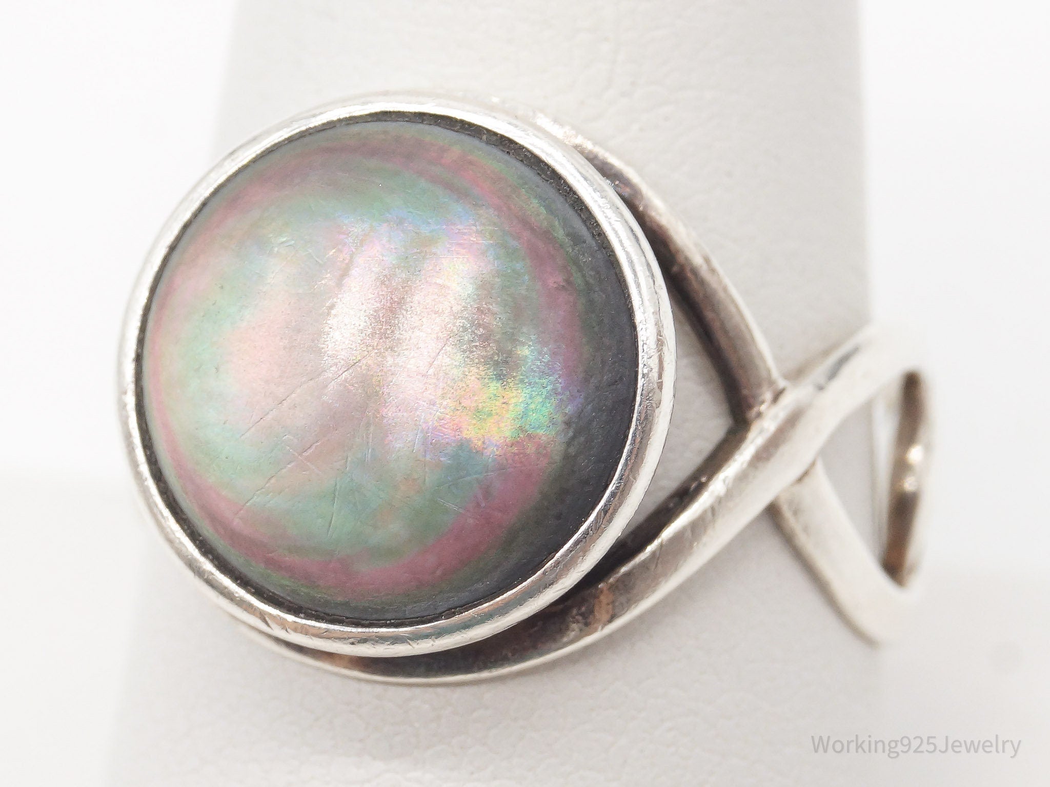 Vintage Abalone Paua Shell Sterling Silver Ring - Size 9