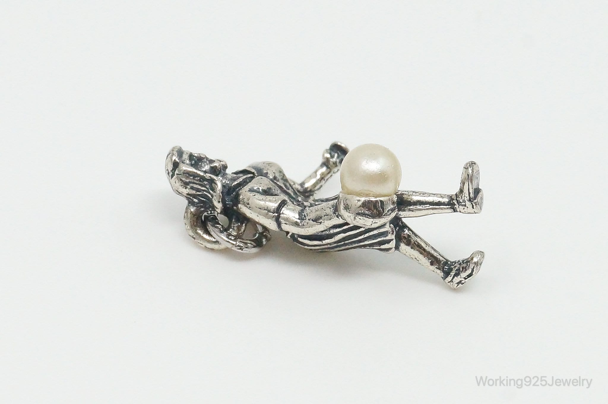 Rare Vintage Girl Sport Pearl Sterling Silver Charm