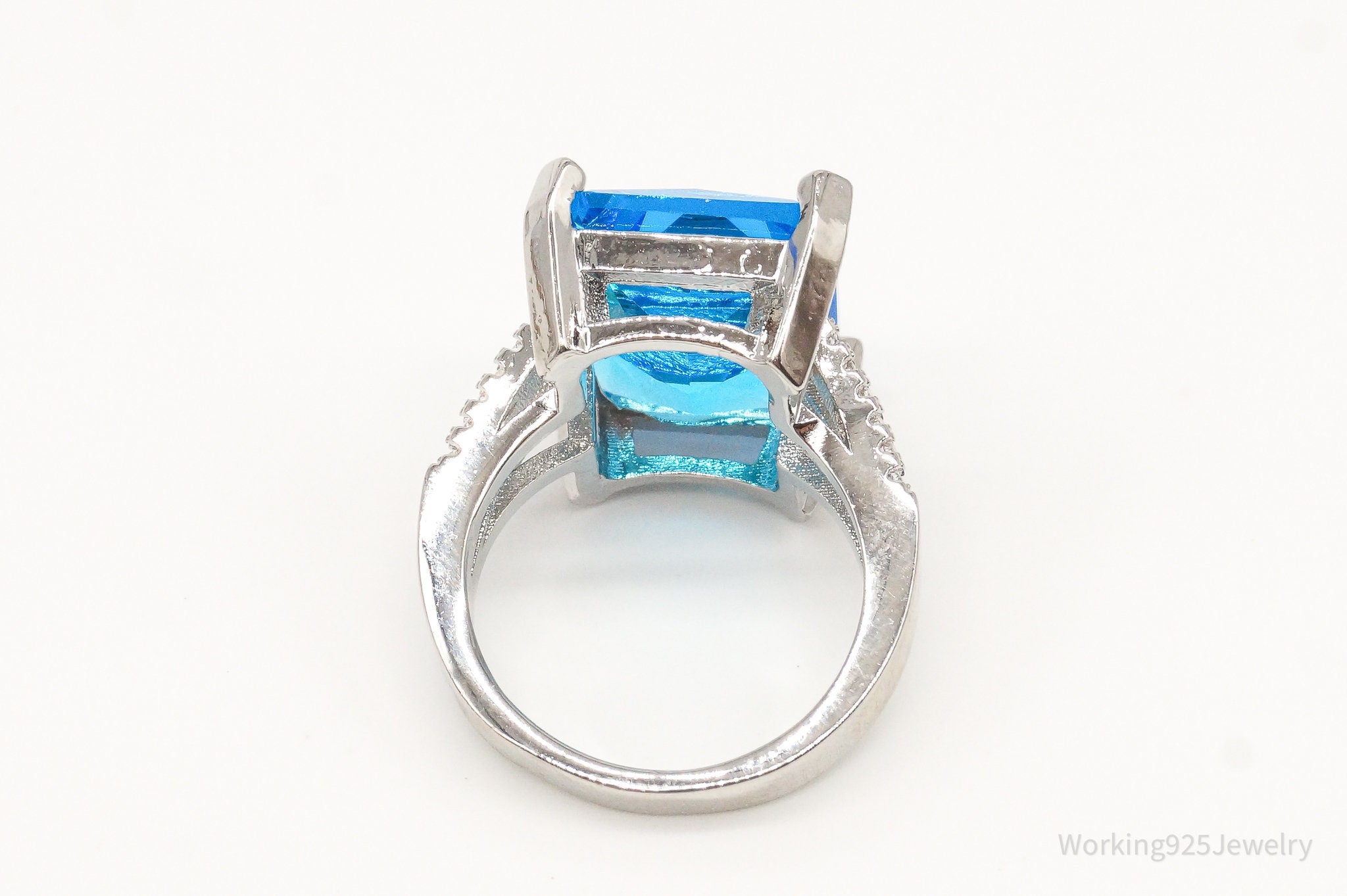 Vintage Large Blue Topaz Cubic Zirconia Sterling Silver Ring - Size 5.5