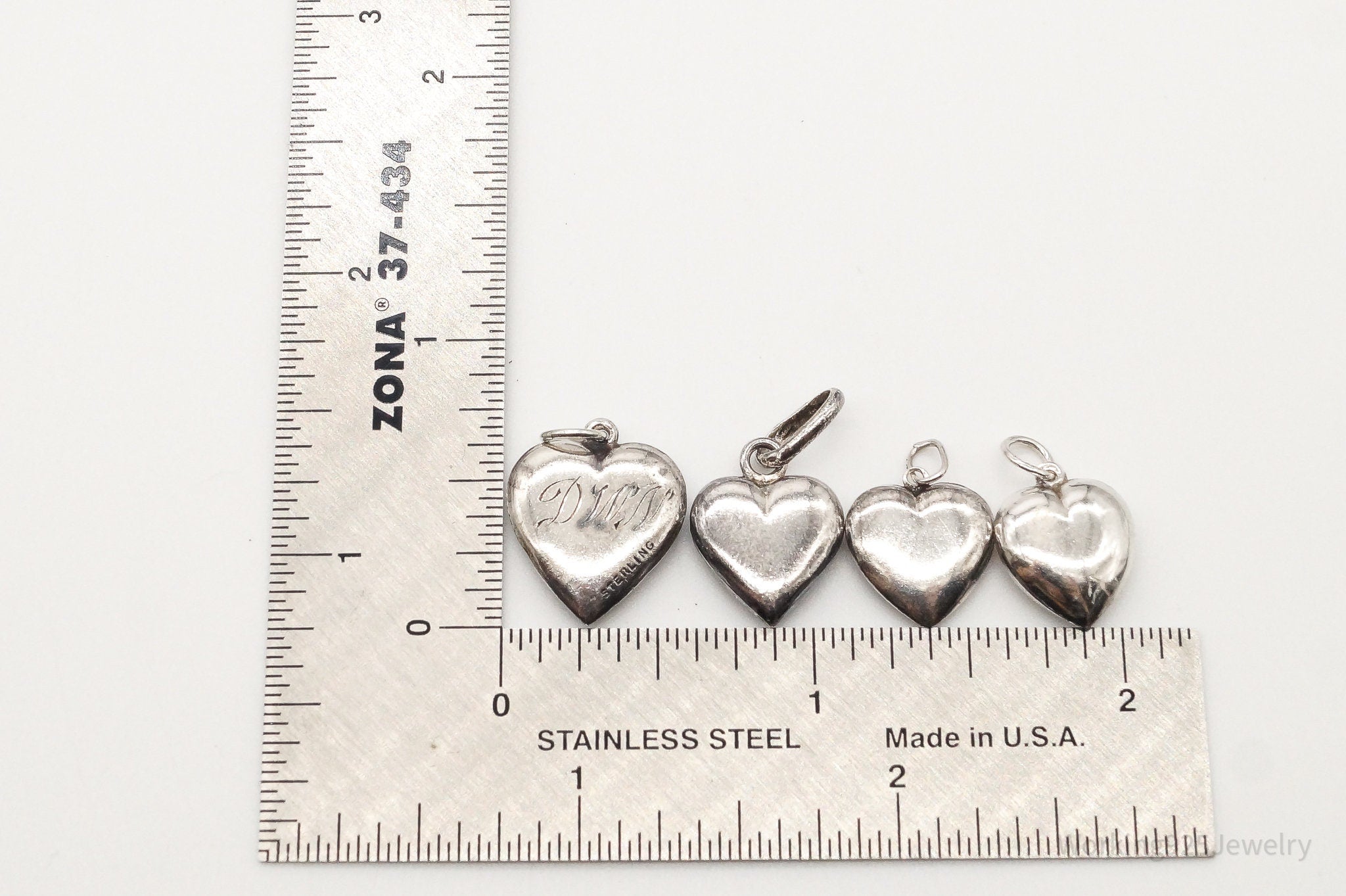 Antique Puffy Hearts Sterling Silver Charms Set Lot