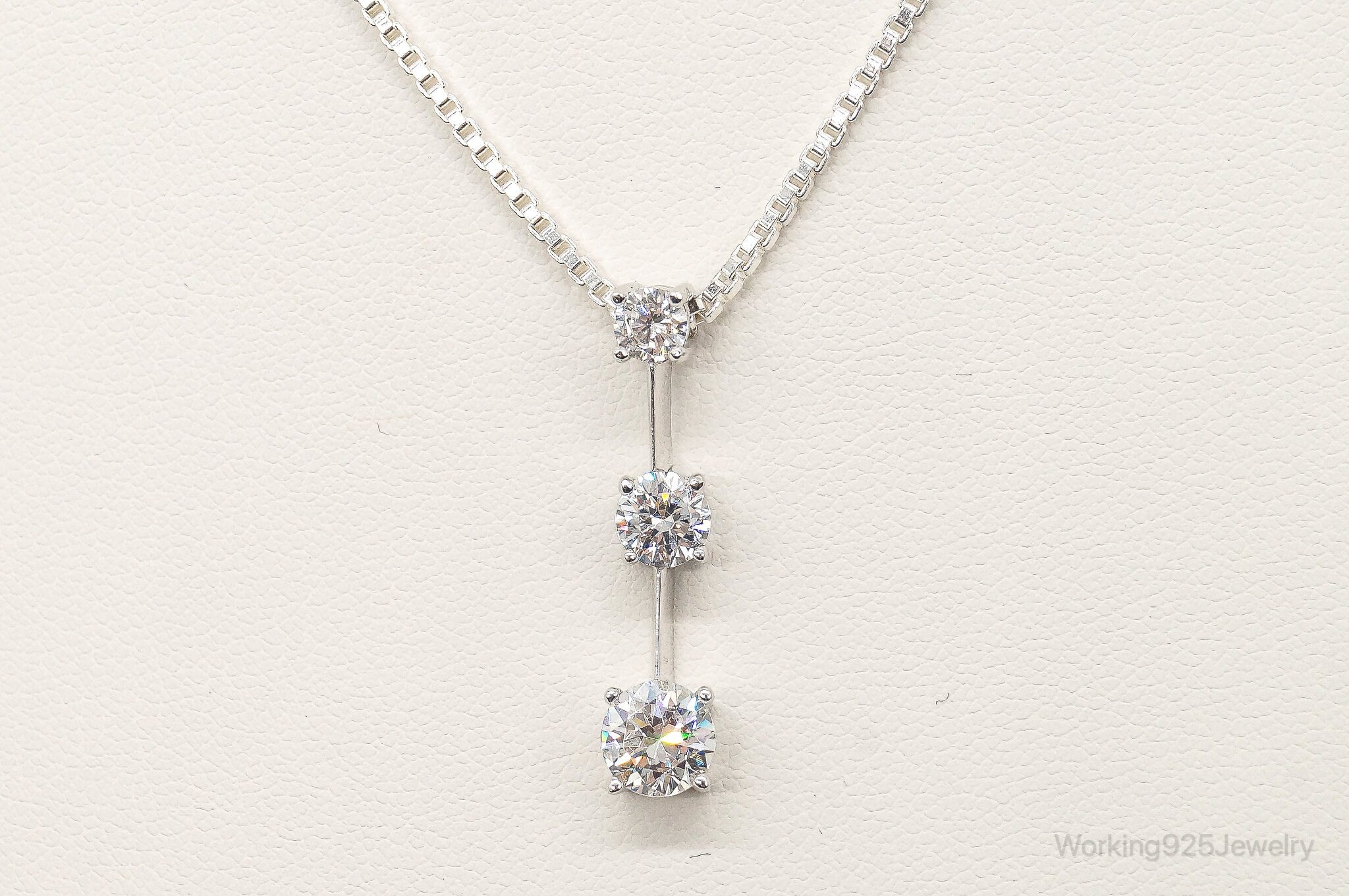 Three Stone Cubic Zirconia Sterling Silver Necklace