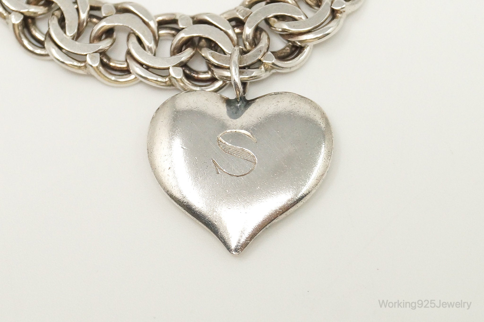 Vintage Hans Hansen Heart Charm On Henning Roland 830S Silver Bracelet