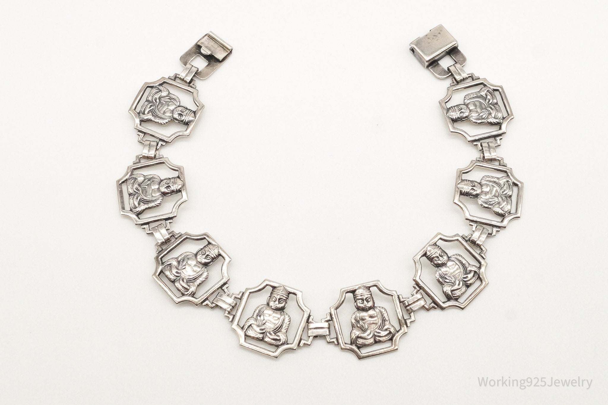 Antique Buddhas Openwork Sterling Silver Bracelet