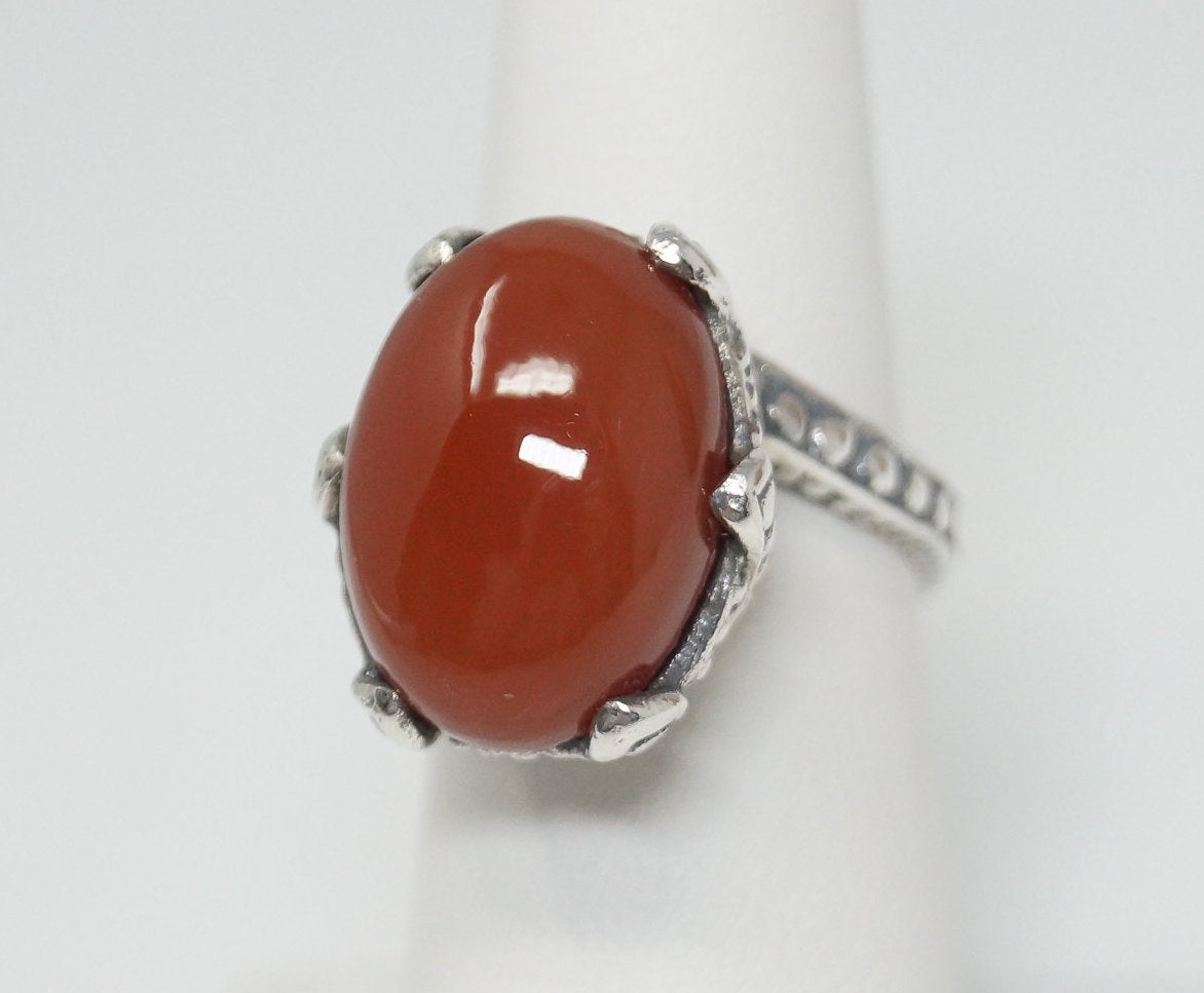 Vintage Large Carnelian Viking Style Sterling Silver Ring - Sz 6.75