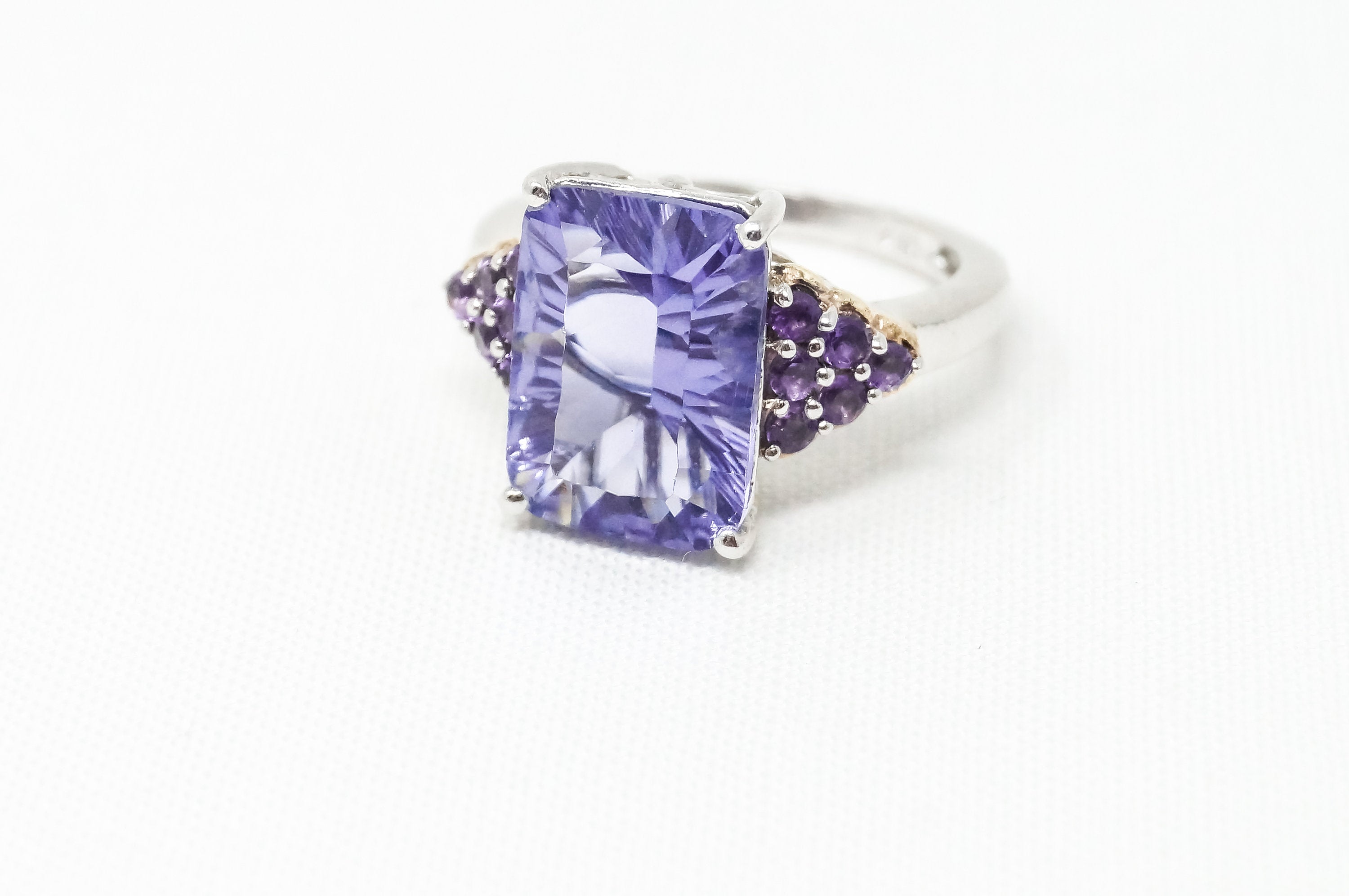 Vintage Designer Art Deco Large Amethyst Sterling Silver Ring - Sz 6.75