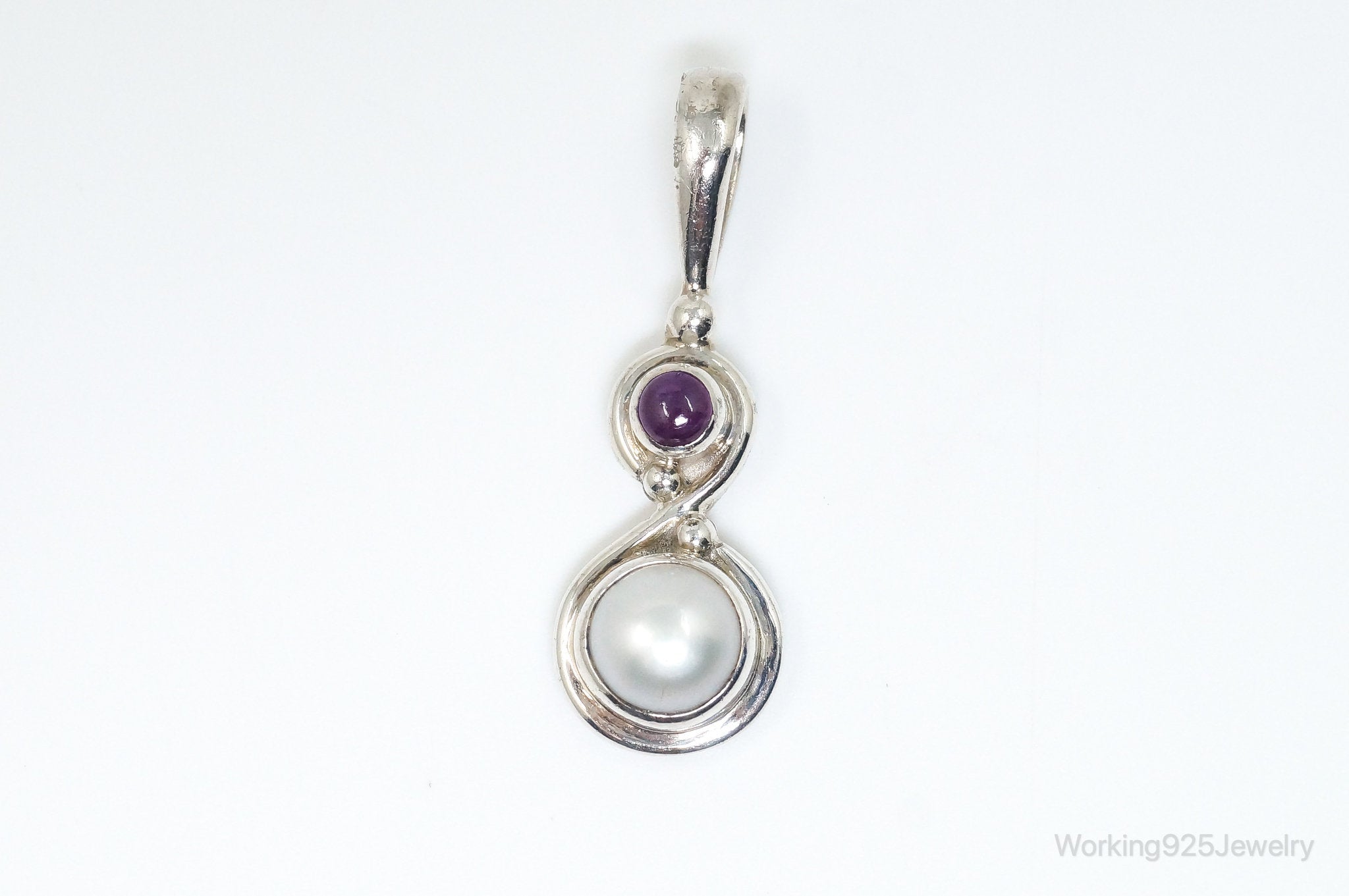 Vintage Designer SAJEN Amethyst Pearl Sterling Silver Pendant