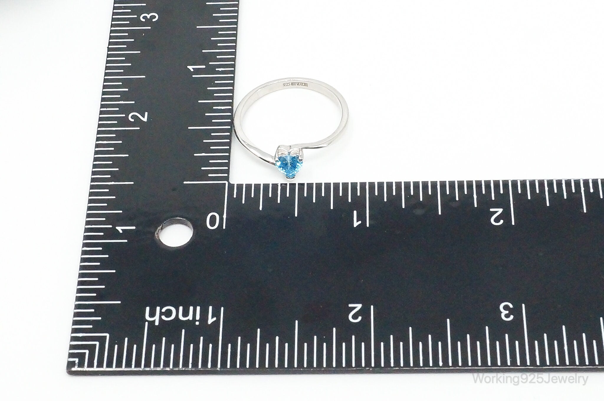 Blue Topaz Heart Sterling Silver Ring - Size 8.75