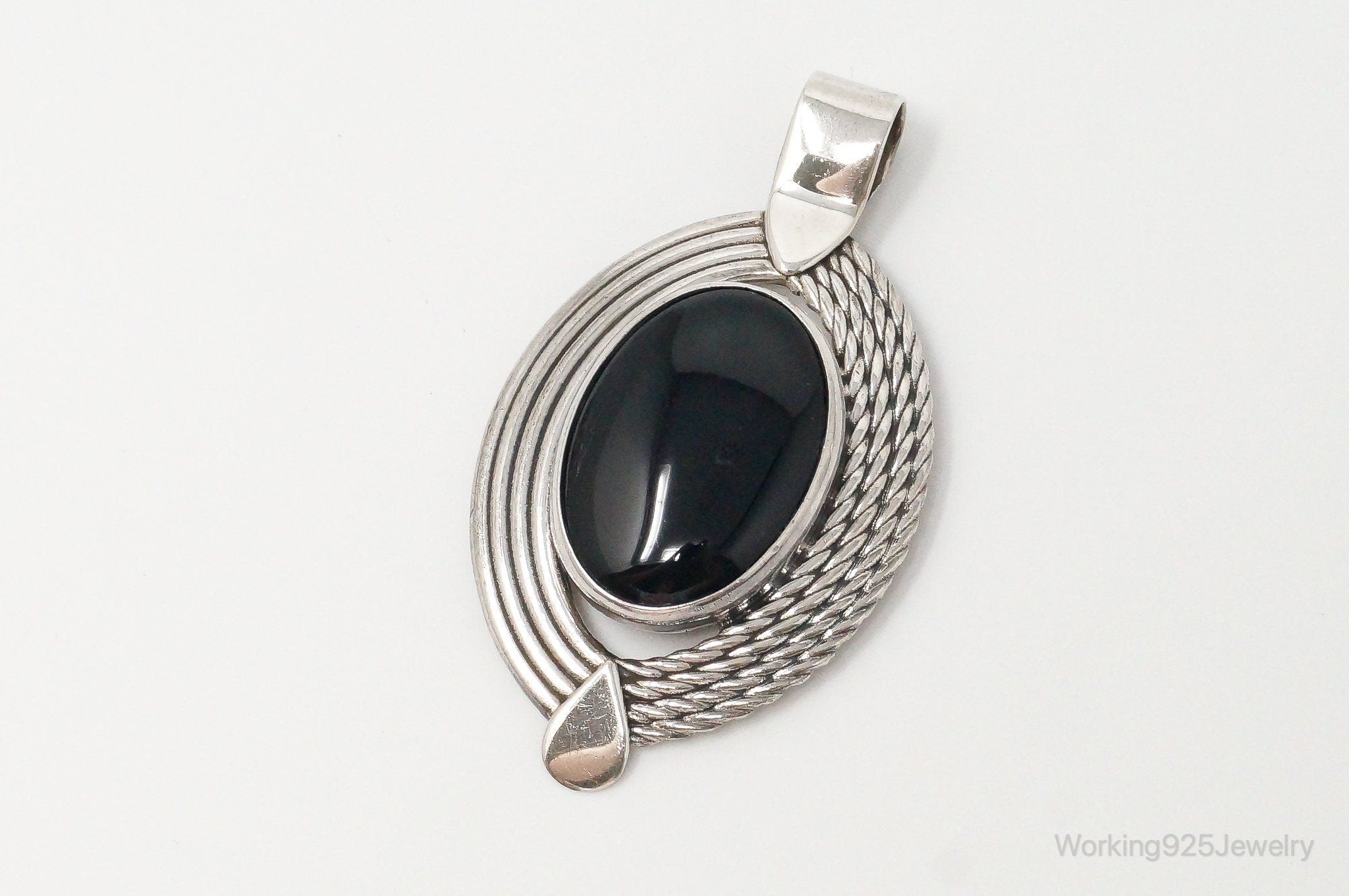 Large Mexico Designer ATI Black Onyx Southwestern Sterling Silver Pendant