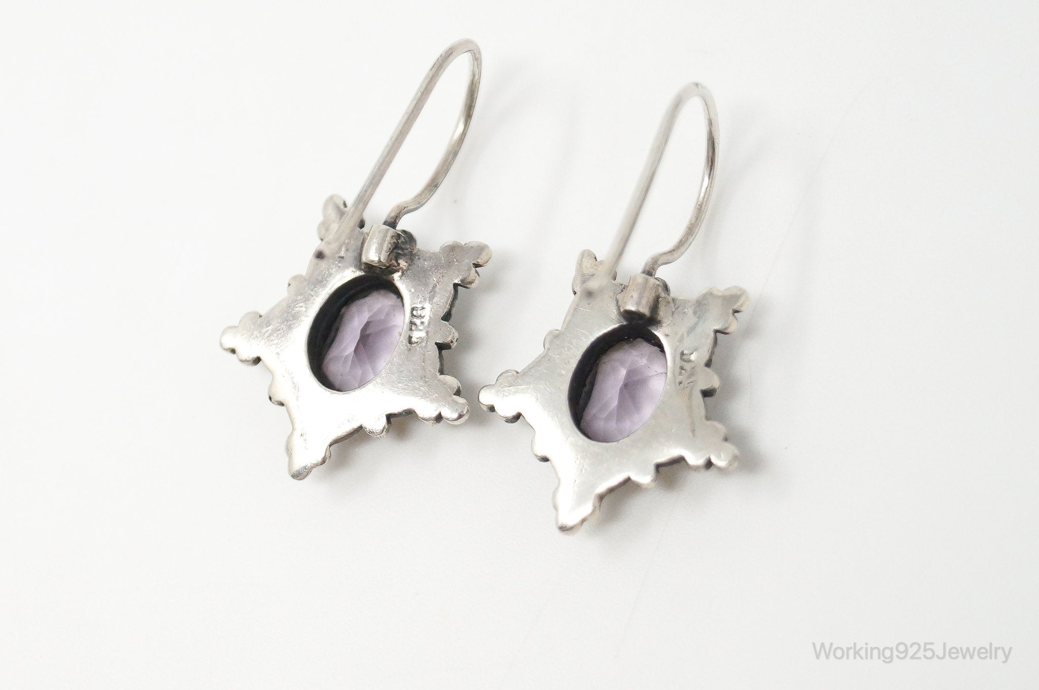 Vintage Amethyst Bali Design Sterling Silver Earrings