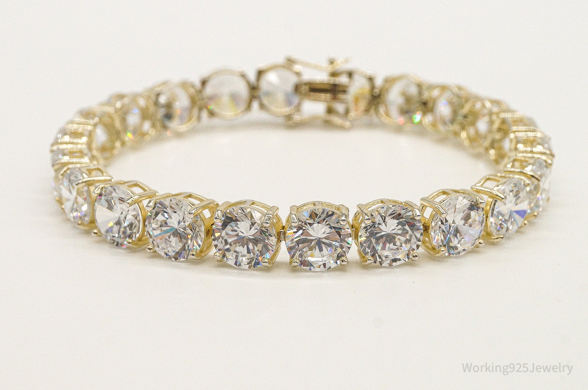 Designer Large Cubic Zirconia Gold Vermeil Sterling Silver Bracelet