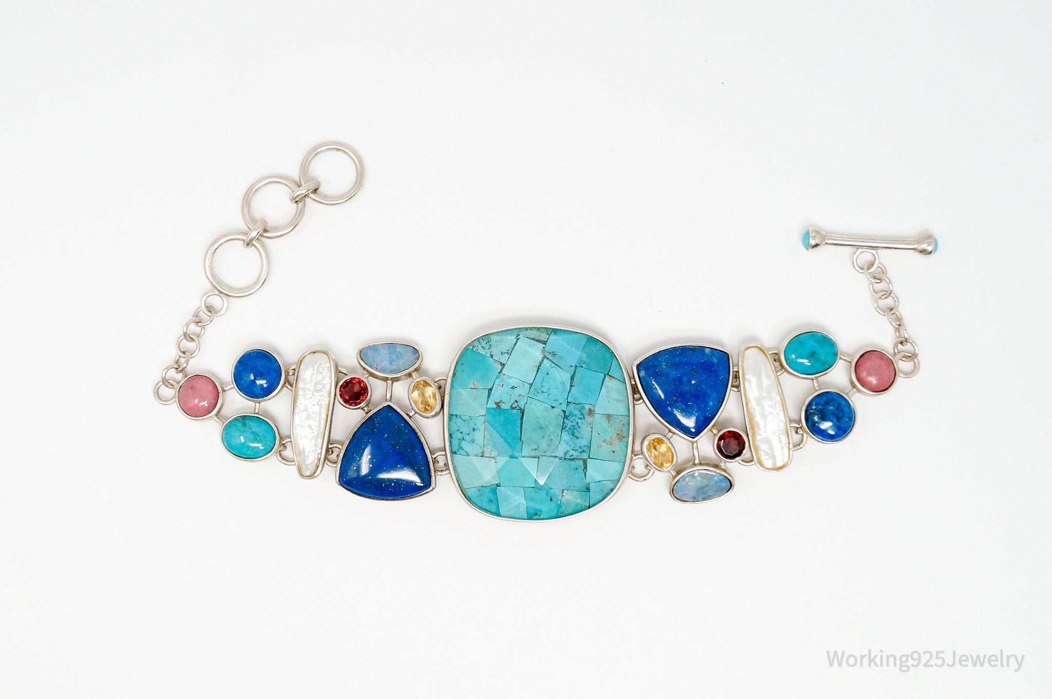 Designer Whitney Kelly WK Multi Gemstone Sterling Silver Toggle Bracelet