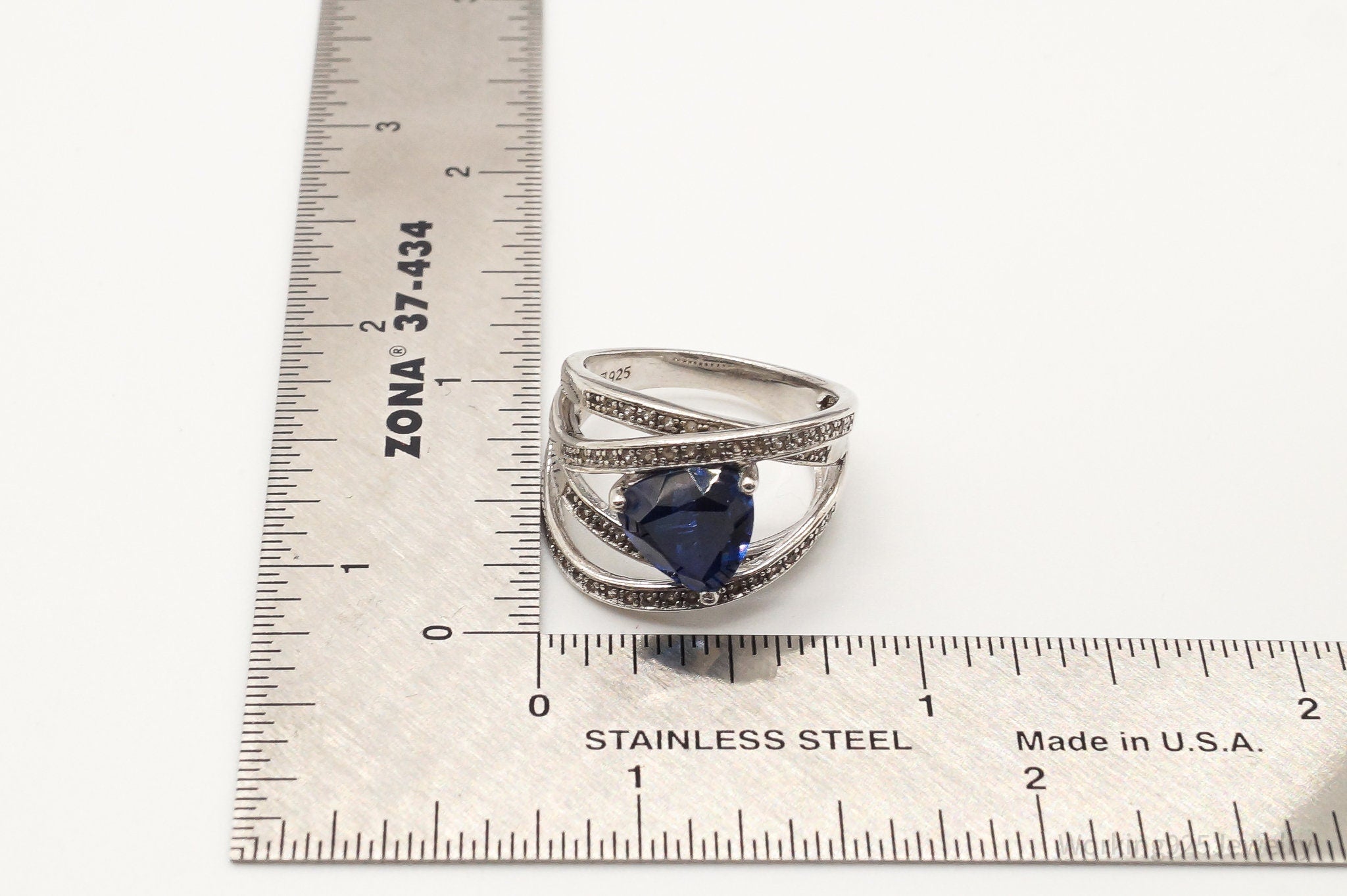 Vintage Lab Sapphire Cubic Zirconia Sterling Silver Ring - Size 6.75