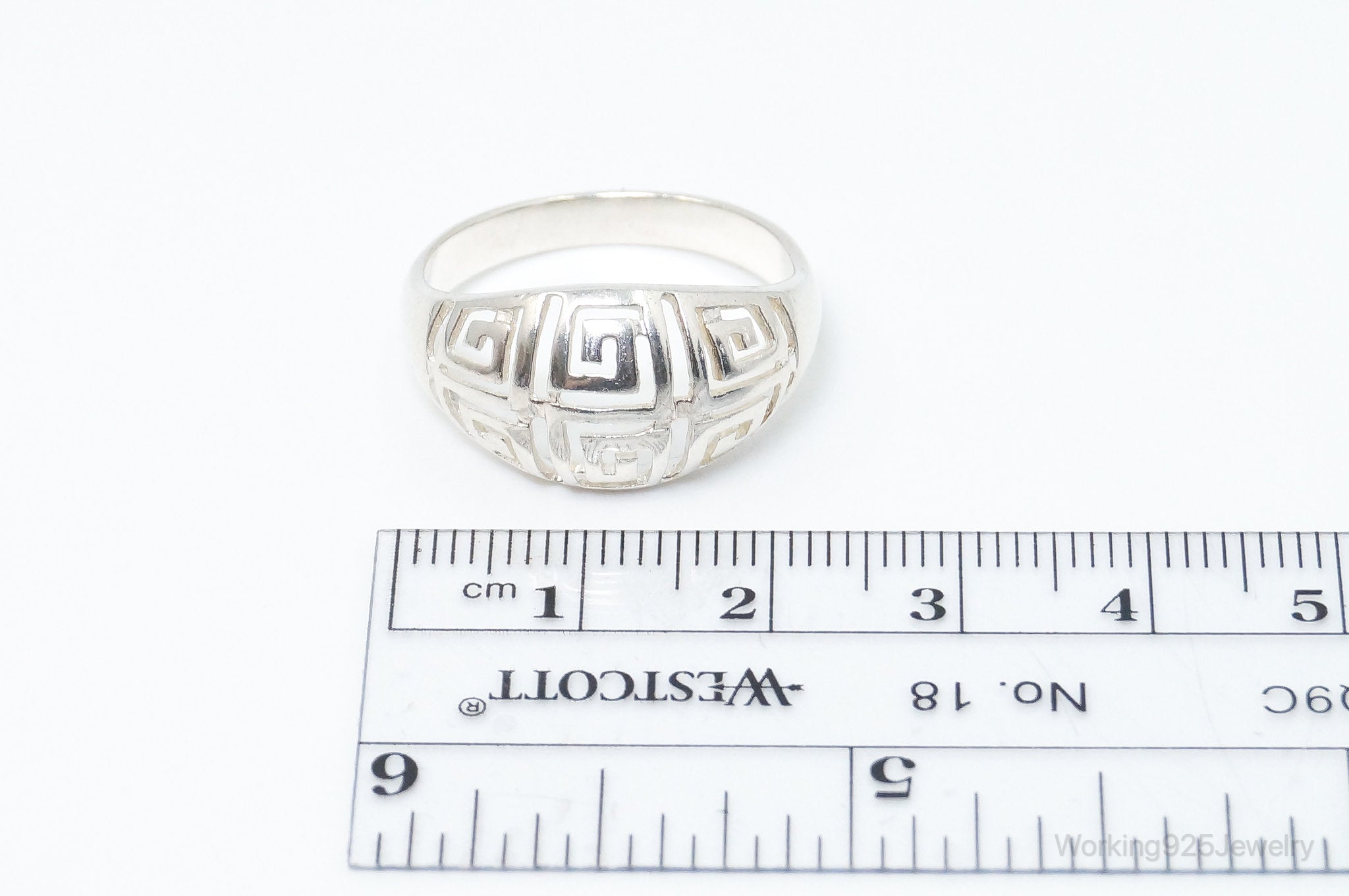 Vintage Designer RJ Greek Key Cut-Out Design Sterling Silver Ring - SZ 10