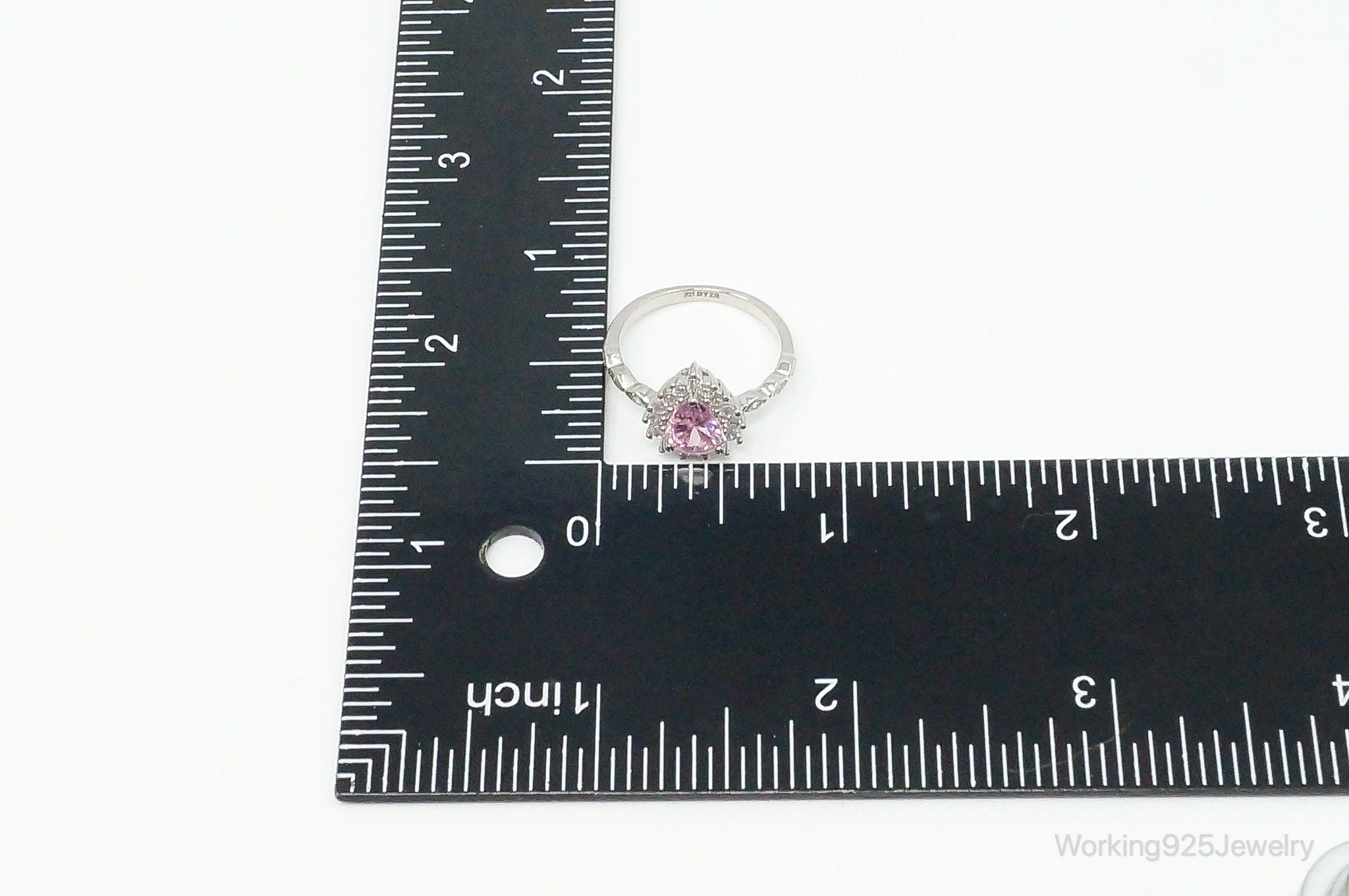 Pink Topaz Cubic Zirconia Heart Sterling Silver Ring - Size 6.75