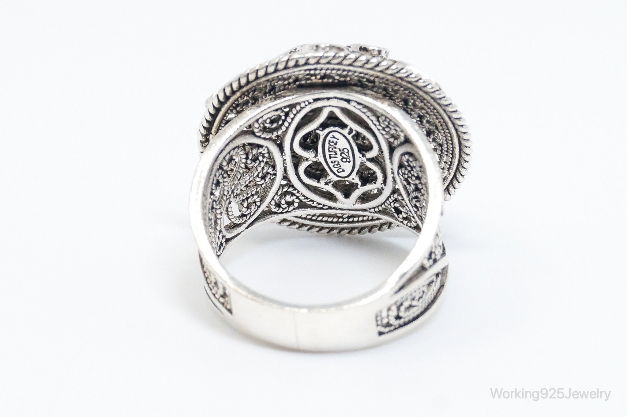 Vintage Designer DGS Flower Filigree Sterling Silver Ring - Size 9