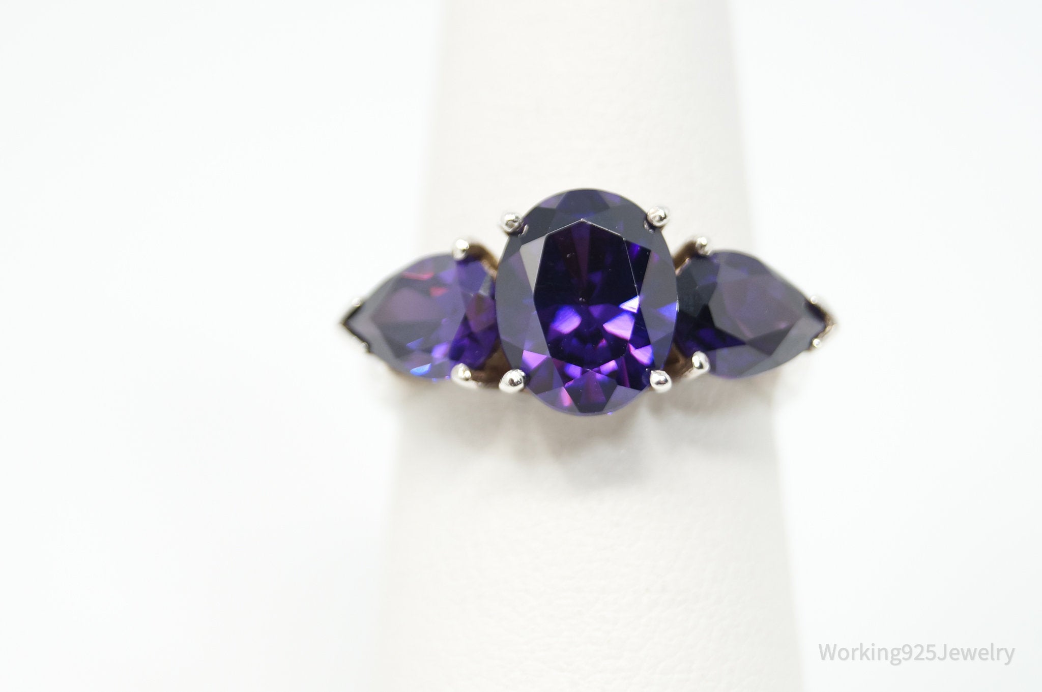 Vintage Art Deco Amethyst Sterling Silver Statement Ring - Sz 6