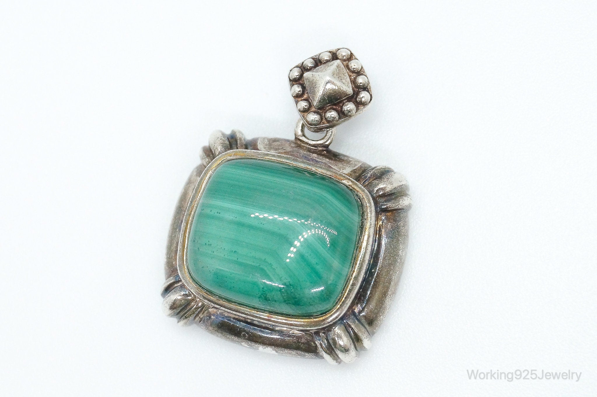 Large Vintage Malachite Sterling Silver Necklace Pendant